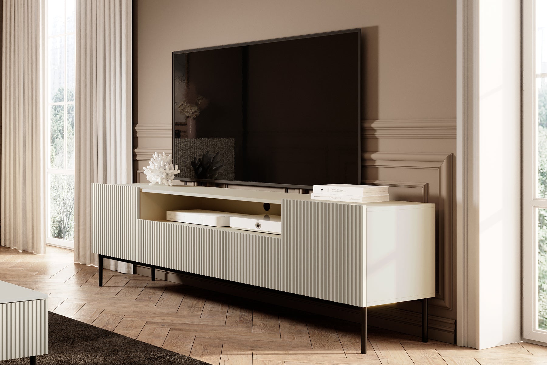 Mobile TV 2 ante e 2 cassetti con piede in metallo nero Nicole 200 x 45 cm