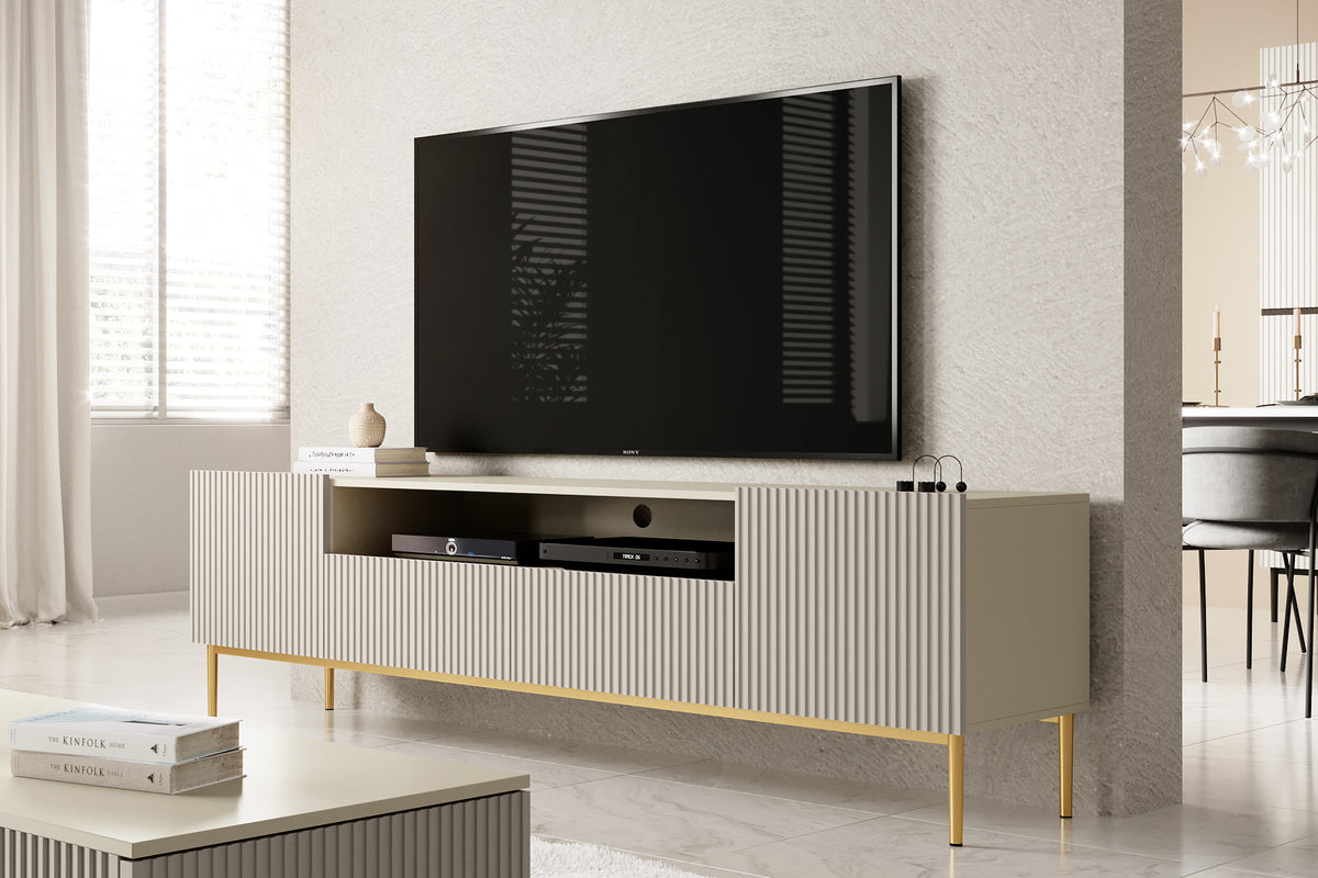 Mobile TV 2 ante e 2 cassetti con piede in metallo oro Nicole 200 x 45 cm
