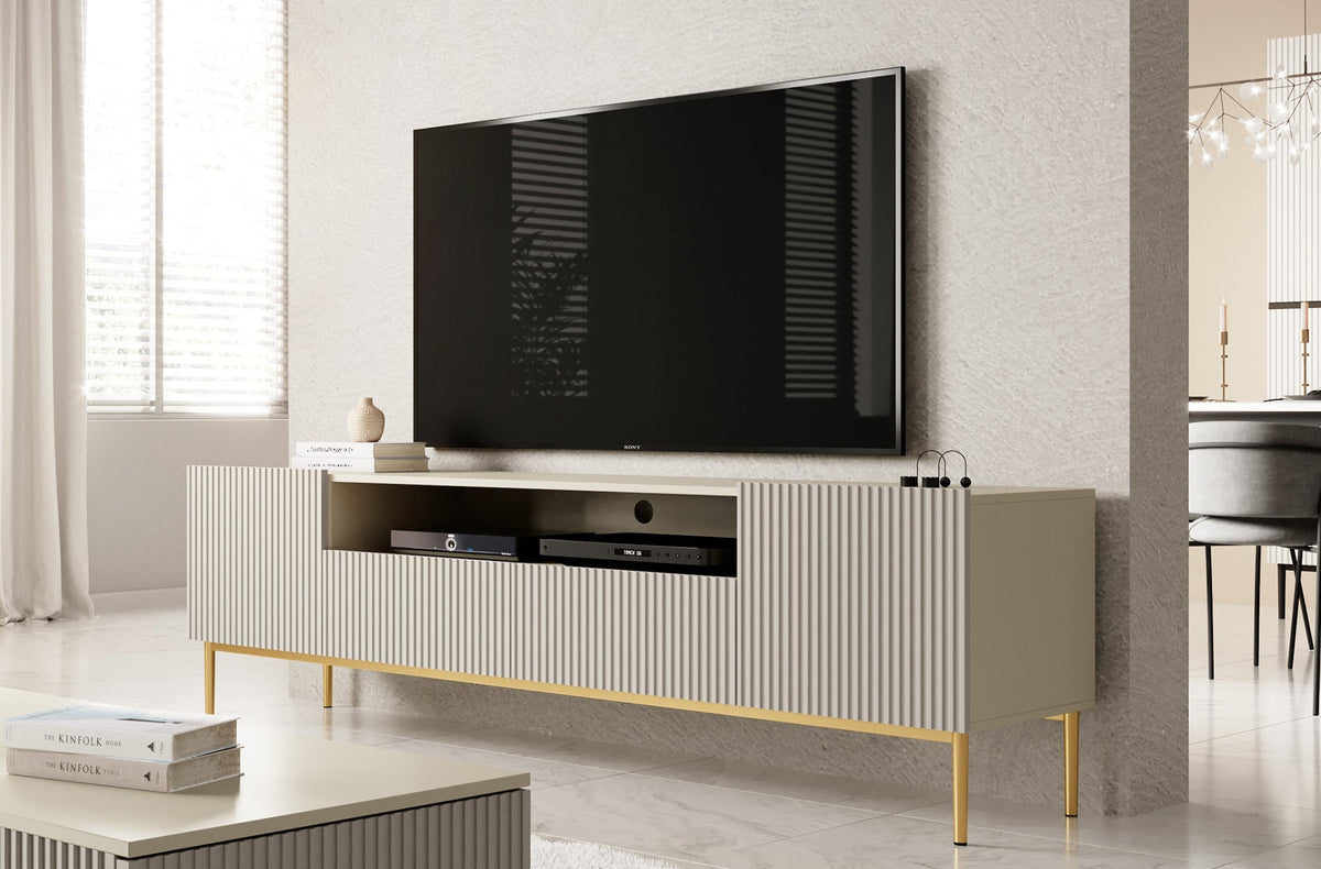 Mobile TV 2 ante e 2 cassetti con piede in metallo oro Nicole 200 x 45 cm