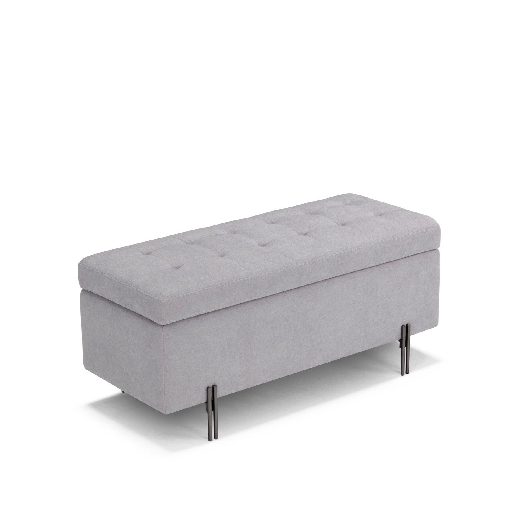 Panca Contenitore Made in Italy Trapuntata in Tessuto Cinigliato Grigio Chiaro - CARAMAGNA 110x45 cm
