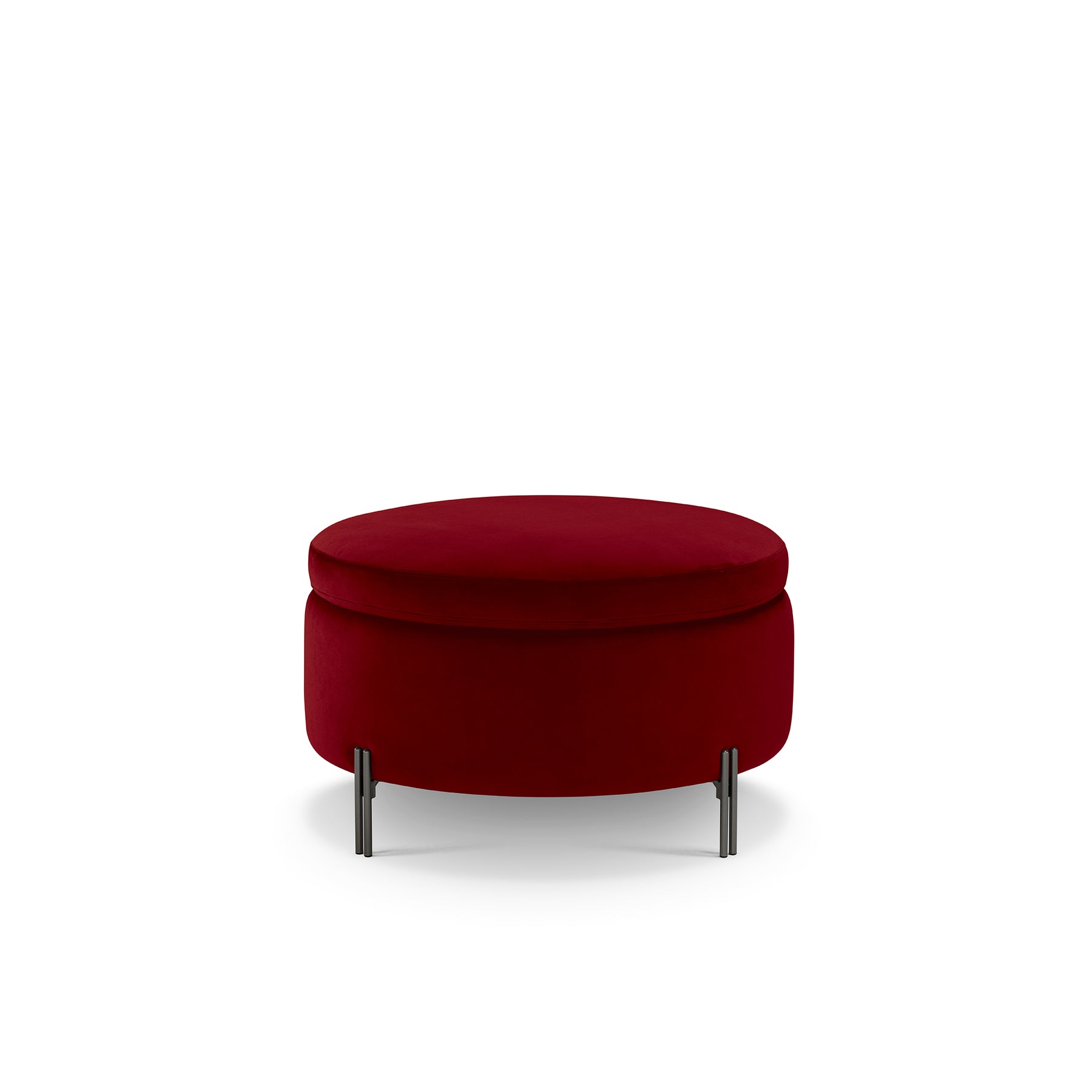 Pouf Contenitore Made in Italy Tondo in Velluto Bordeaux con piedi in metallo - Peglia