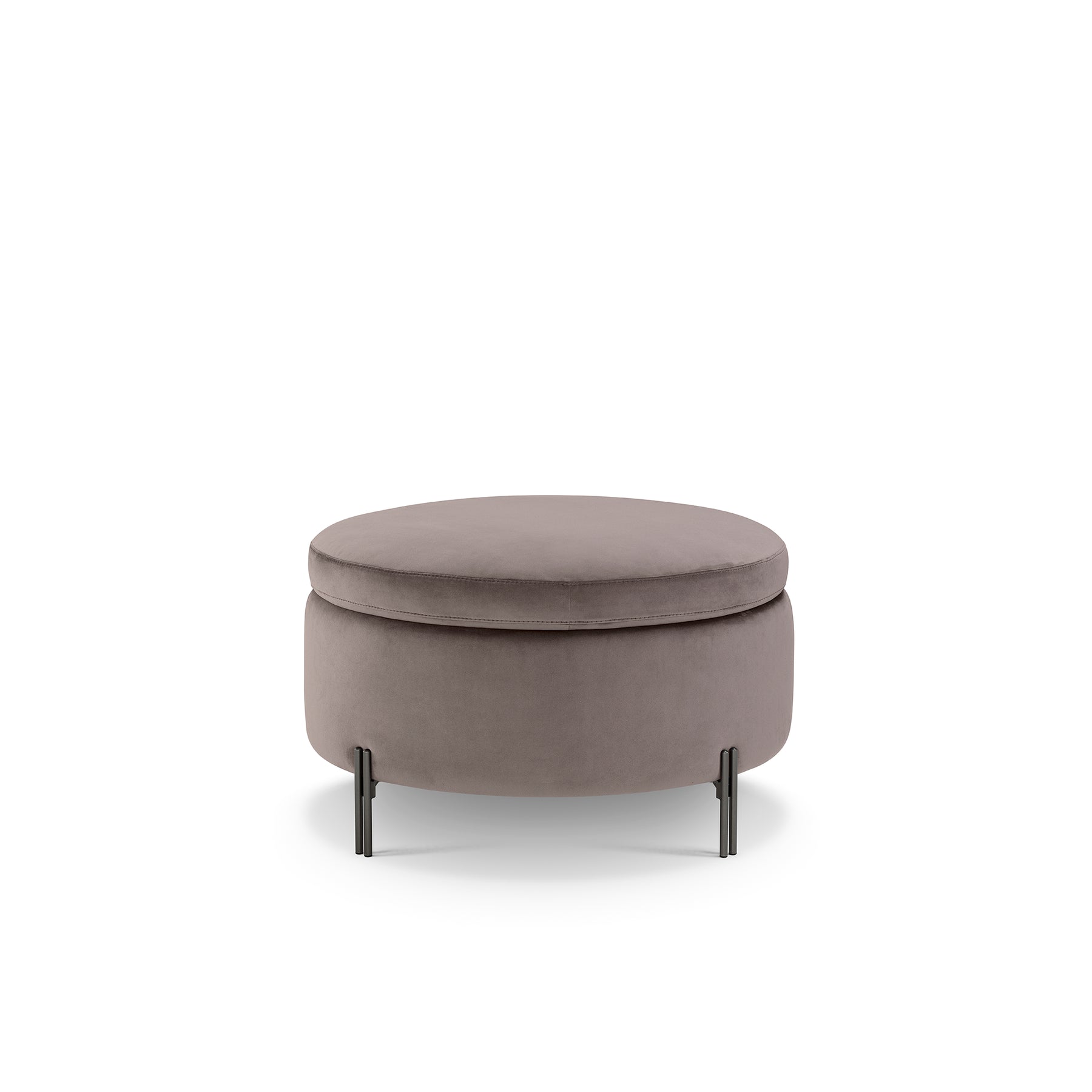 Pouf Contenitore Made in Italy Tondo in Velluto Tortora con piedi in metallo - Peglia