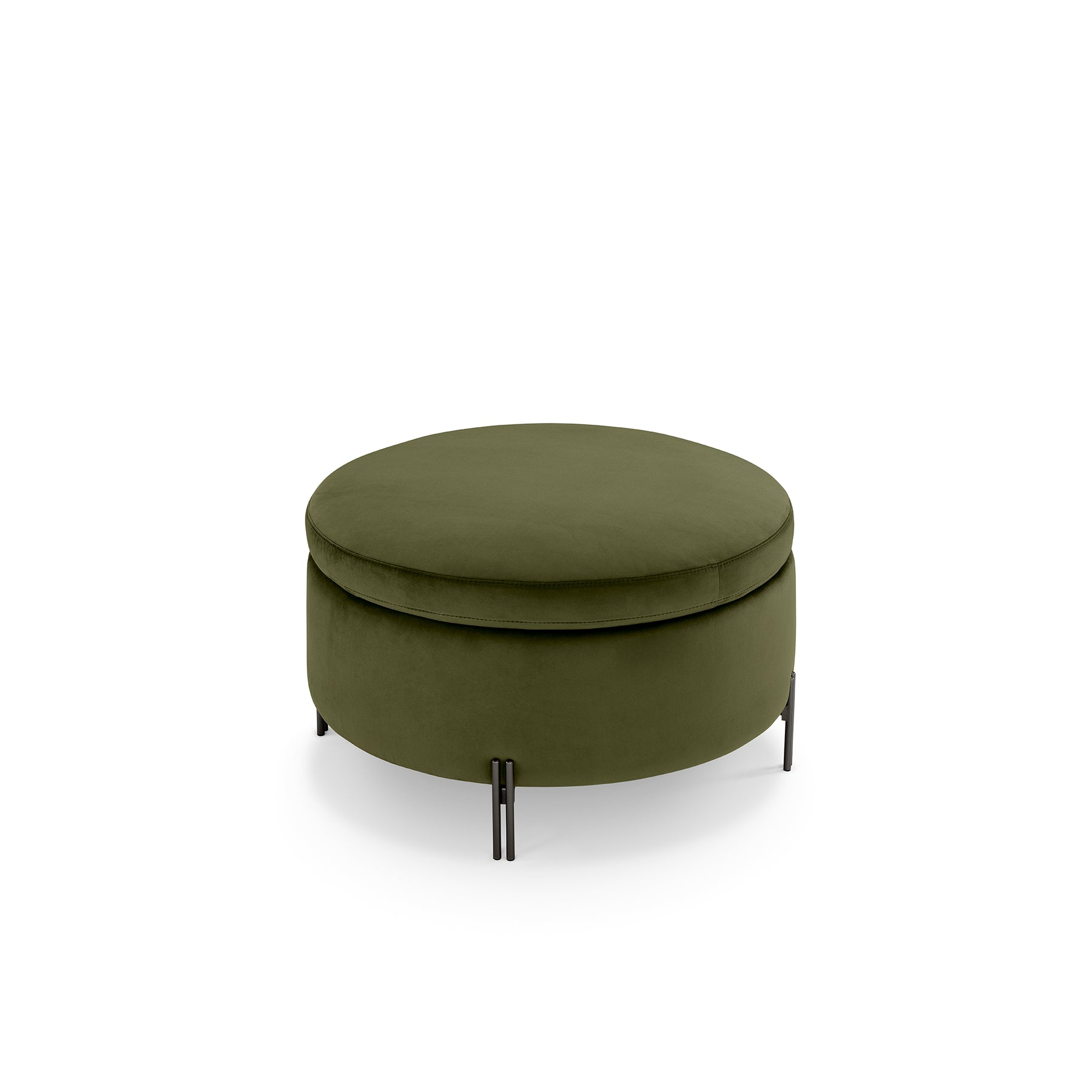 Pouf Contenitore Made in Italy Tondo in Velluto Verde con piedi in metallo - Peglia