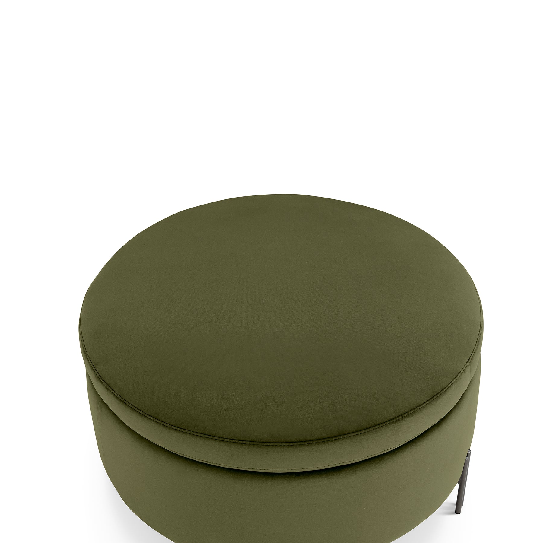 Pouf Contenitore Made in Italy Tondo in Velluto Verde con piedi in metallo - Peglia