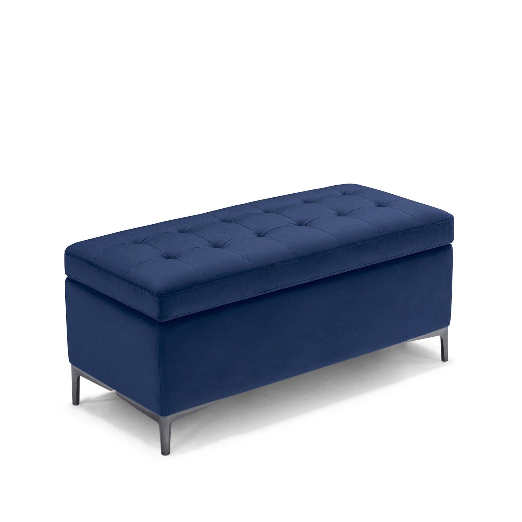 Panca Contenitore Made in Italy Trapuntata in Velluto Blu - CORBARA 110x50 cm