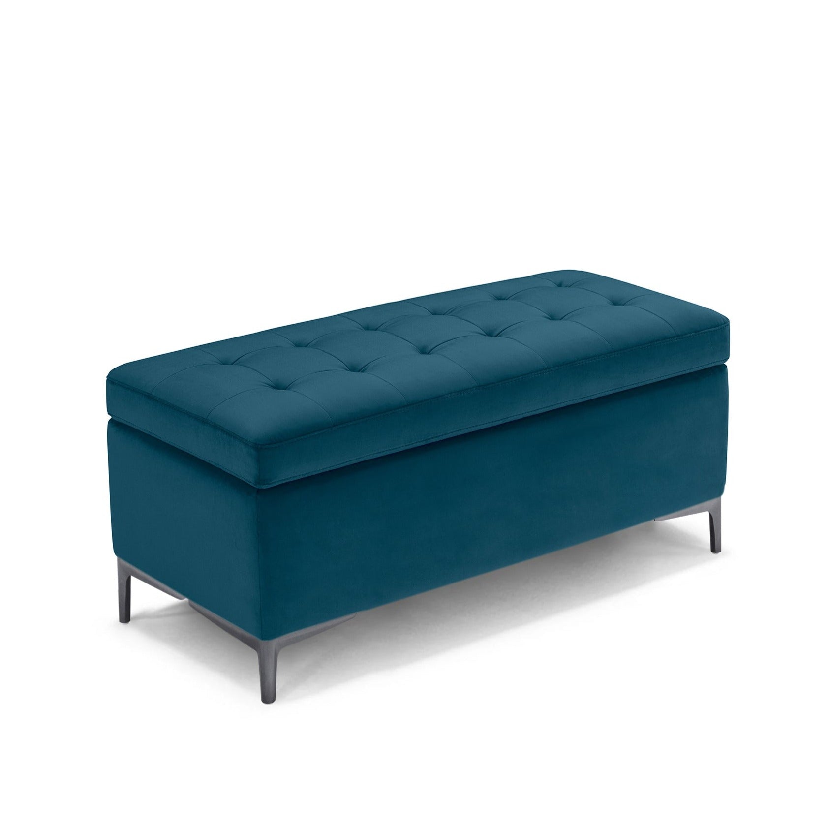 Panca Contenitore Made in Italy Trapuntata in Velluto Petrolio - CORBARA 110x50 cm