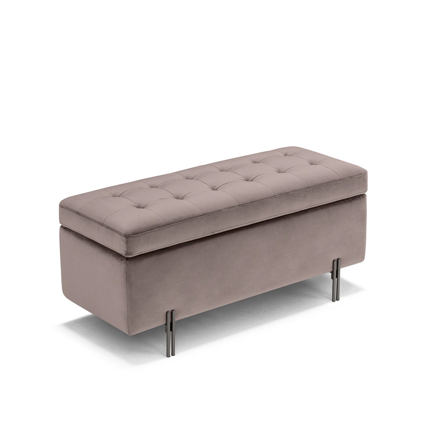 Panca Contenitore Made in Italy Trapuntata in Velluto Tortora - CARAMAGNA 110x45 cm