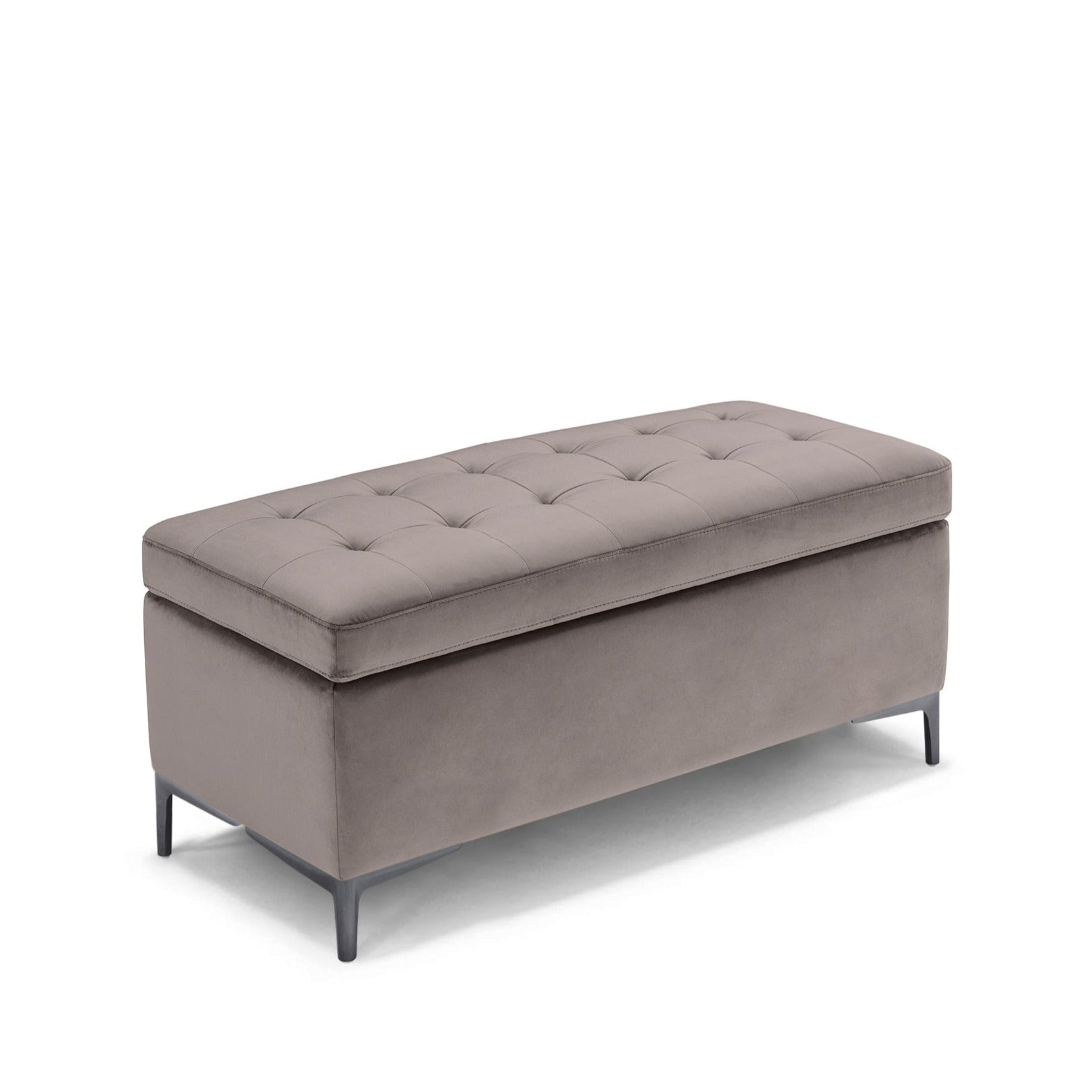 Panca Contenitore Made in Italy Trapuntata in Velluto Tortora - CORBARA 110x50 cm