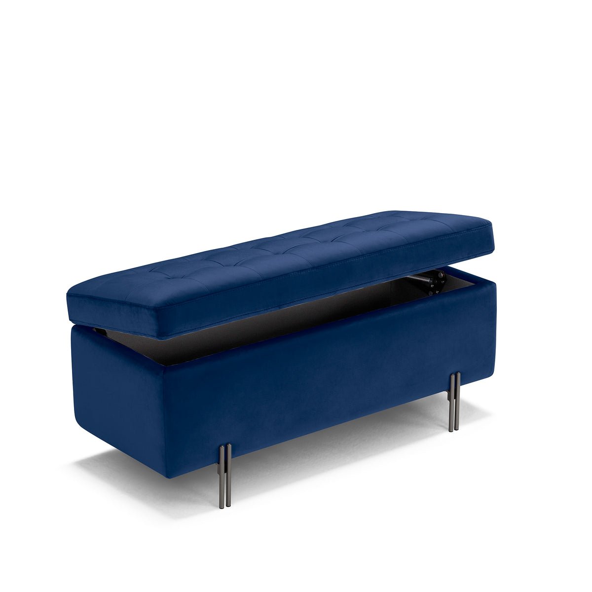 Panca Contenitore Made in Italy Trapuntata in Velluto Blu - CARAMAGNA 110x45 cm