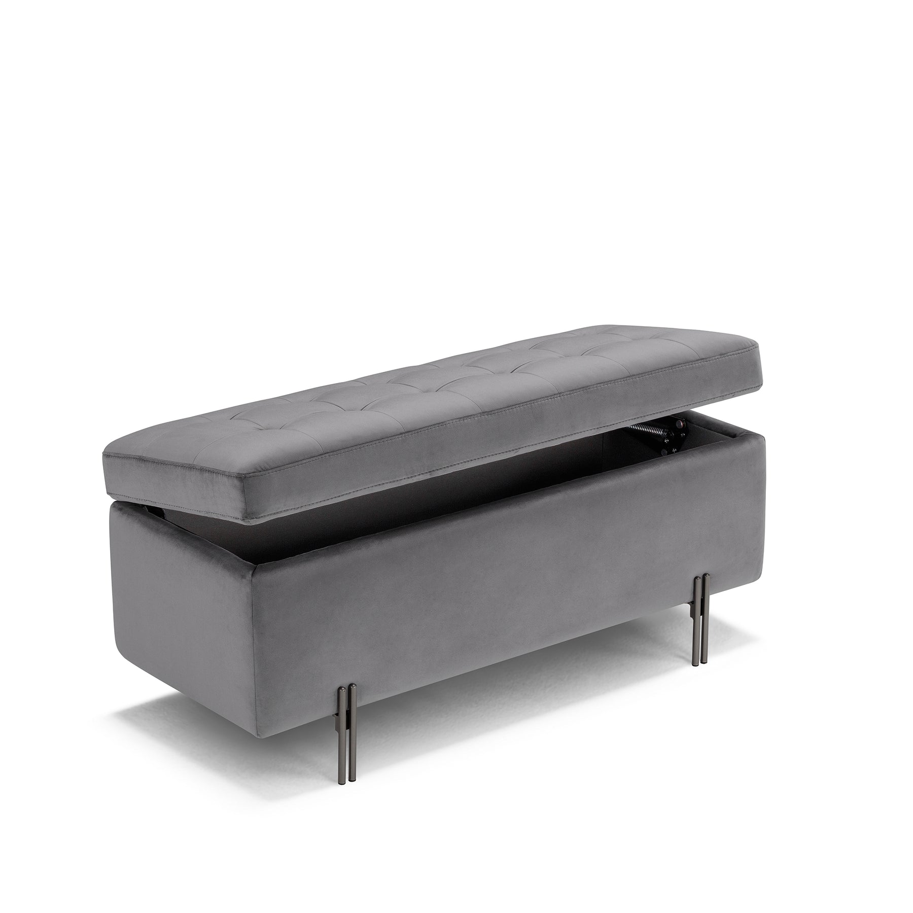 Panca Contenitore Made in Italy Trapuntata in Velluto Grigio - CARAMAGNA 110x45 cm