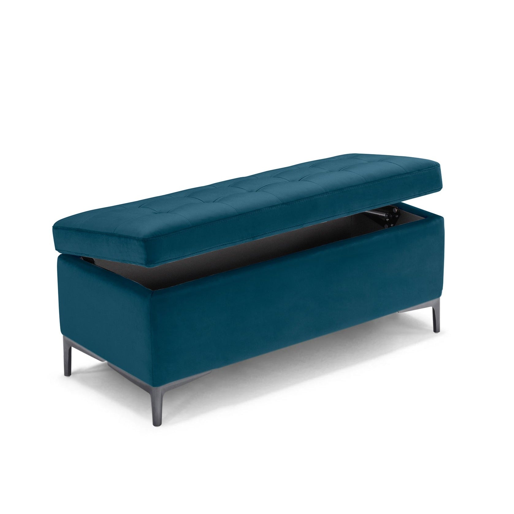 Panca Contenitore Made in Italy Trapuntata in Velluto Petrolio - CORBARA 110x50 cm