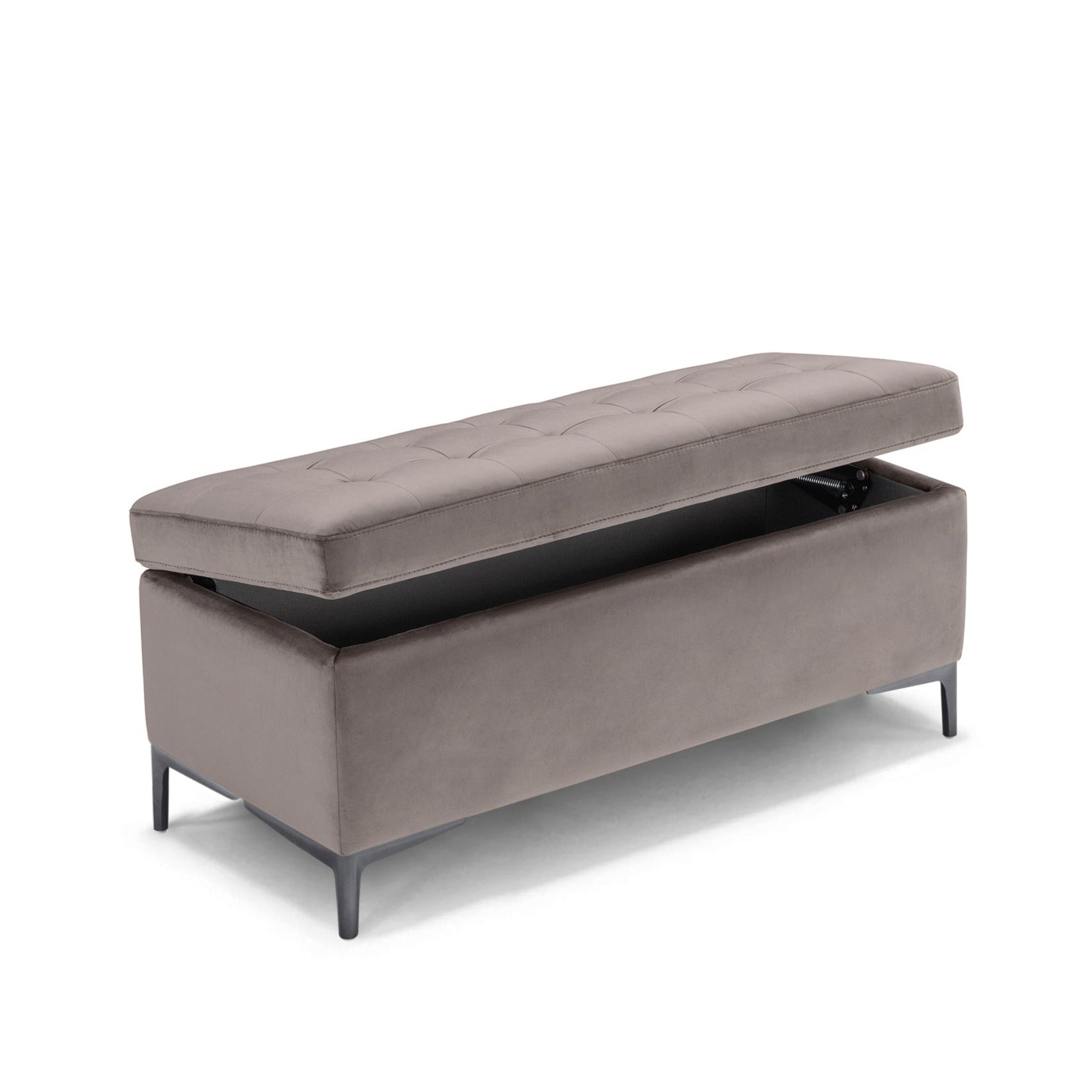 Panca Contenitore Made in Italy Trapuntata in Velluto Tortora - CORBARA 110x50 cm