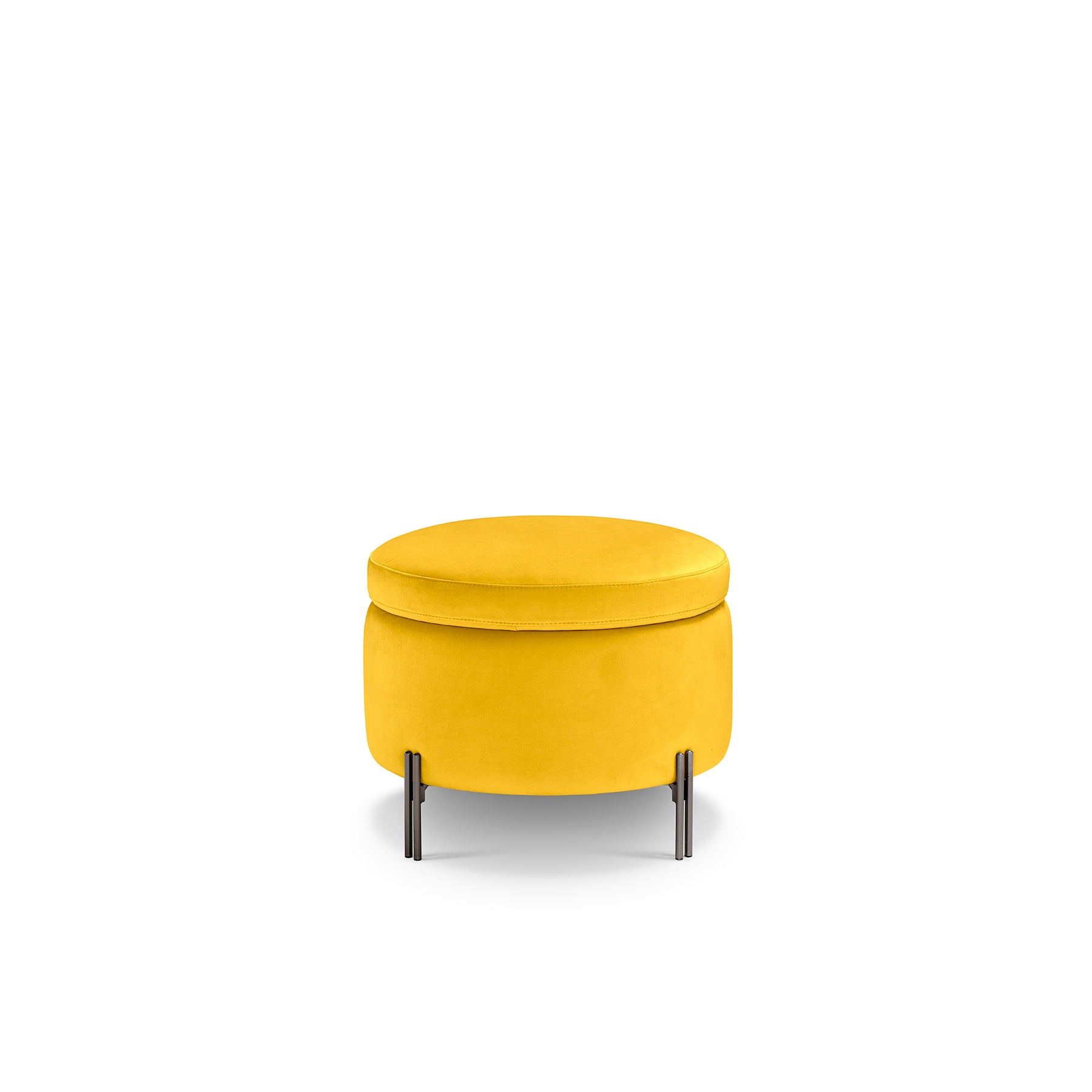 Pouf contenitore Made in Italy tondo in velluto giallo con piedi in metallo - Peglia