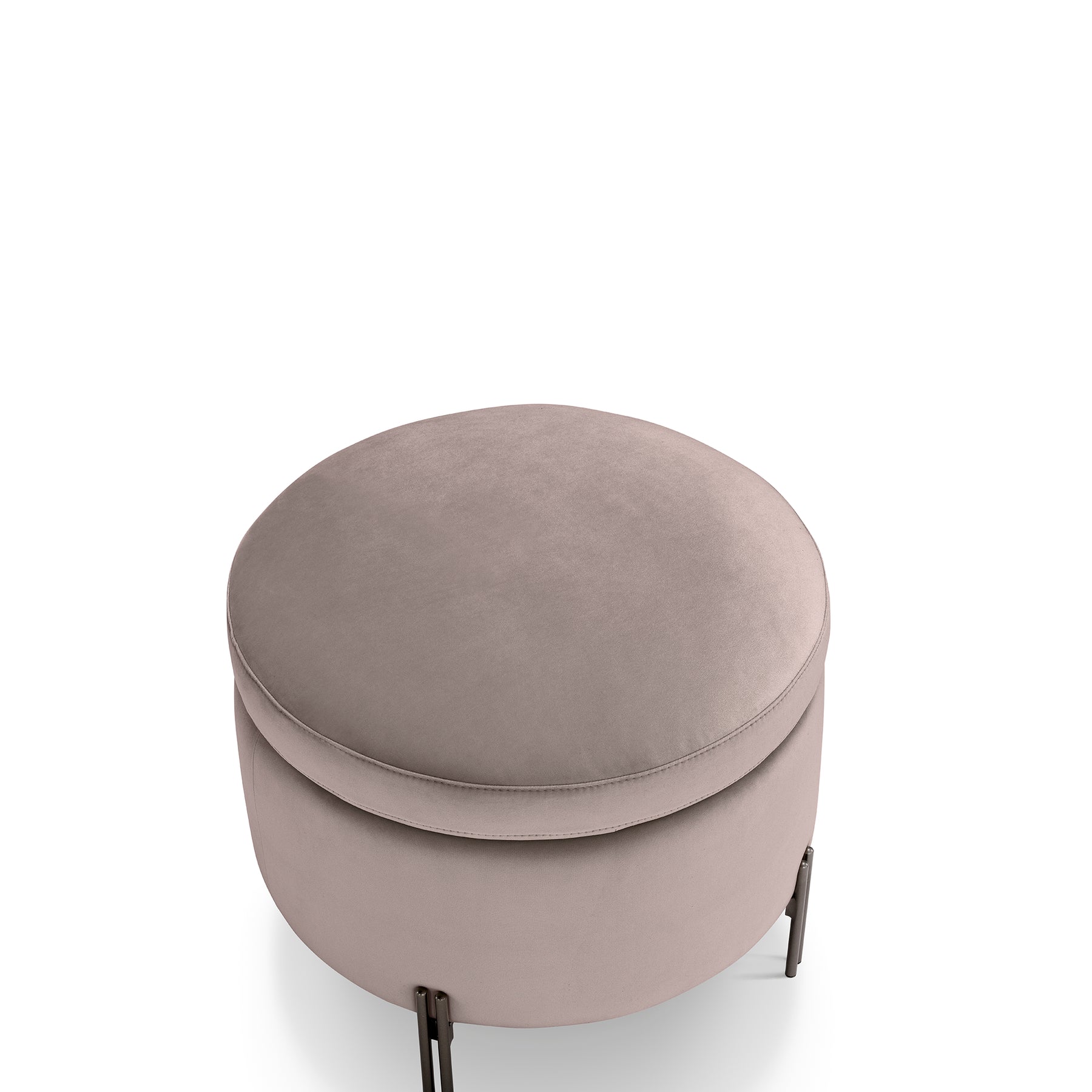 Pouf Contenitore Made in Italy Tondo in Velluto Tortora con piedi in metallo - Peglia
