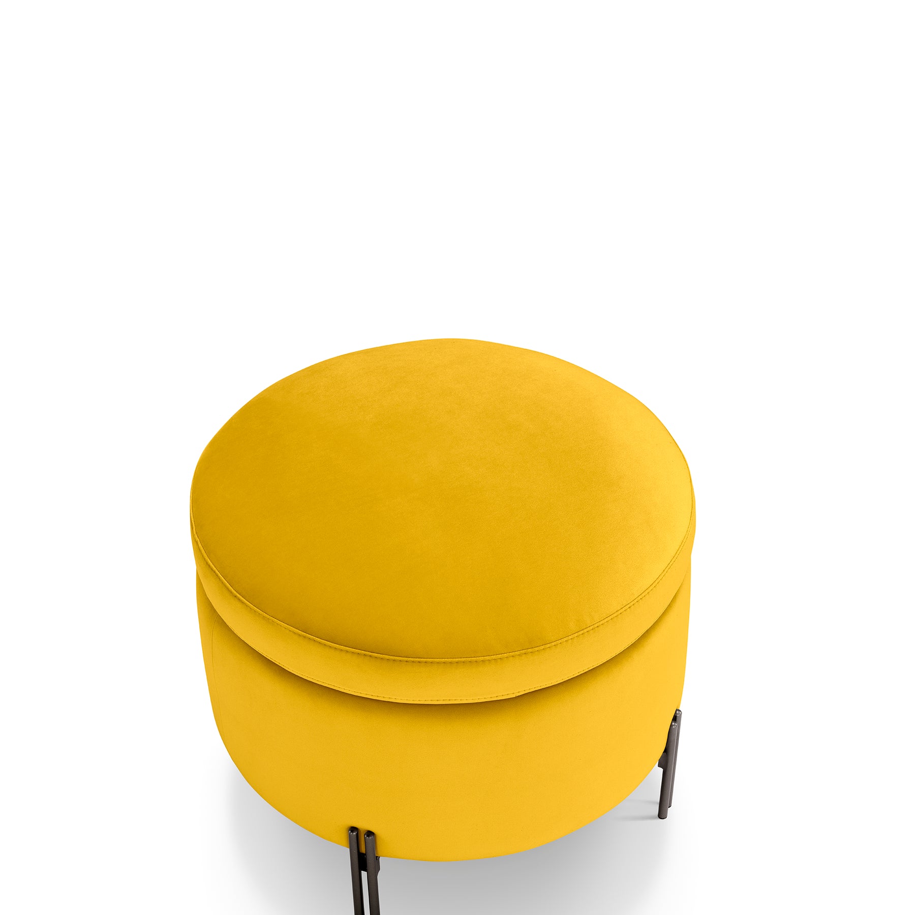 Pouf contenitore Made in Italy tondo in velluto giallo con piedi in metallo - Peglia