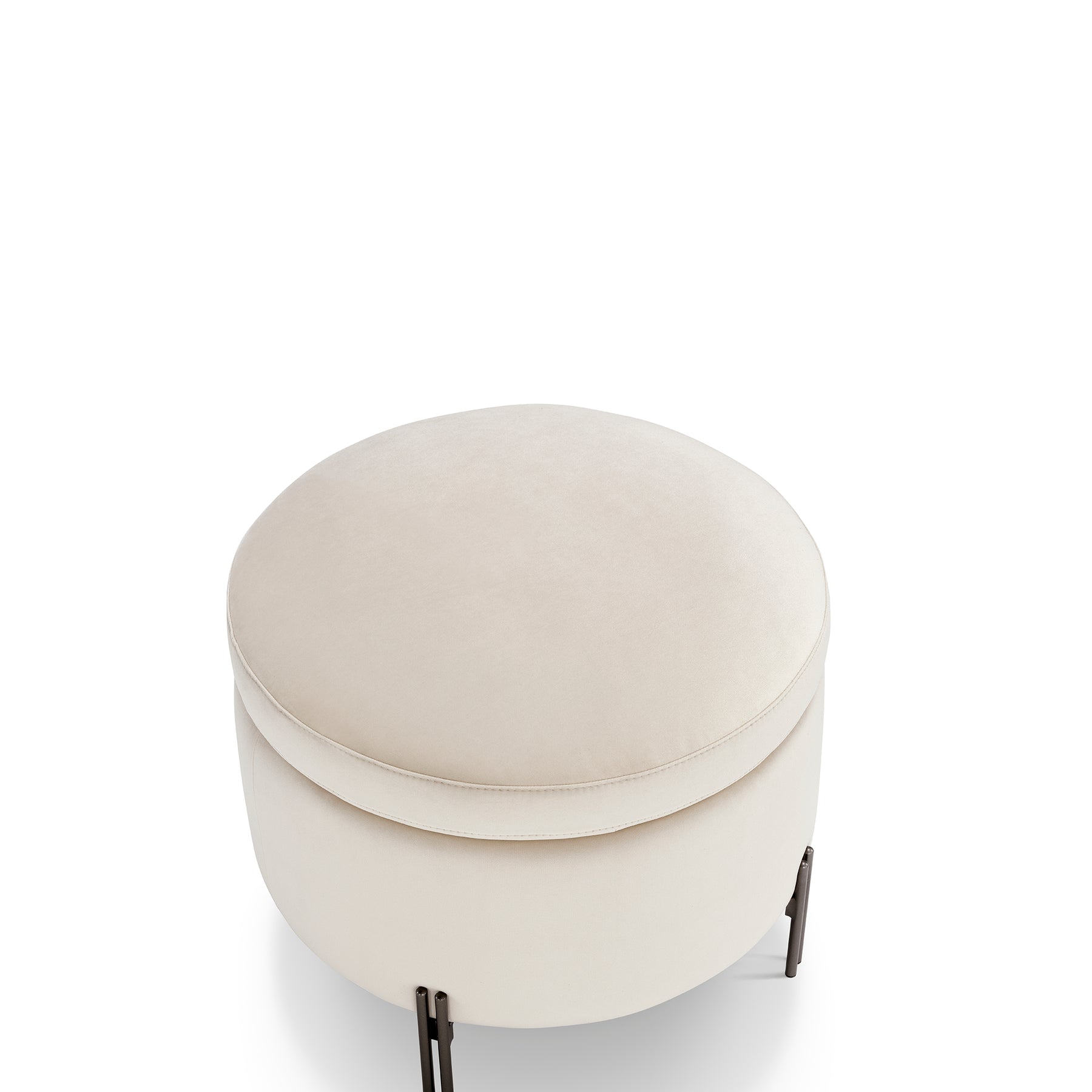 Pouf Contenitore Made in Italy Tondo in Velluto Beige con piedi in metallo - Peglia