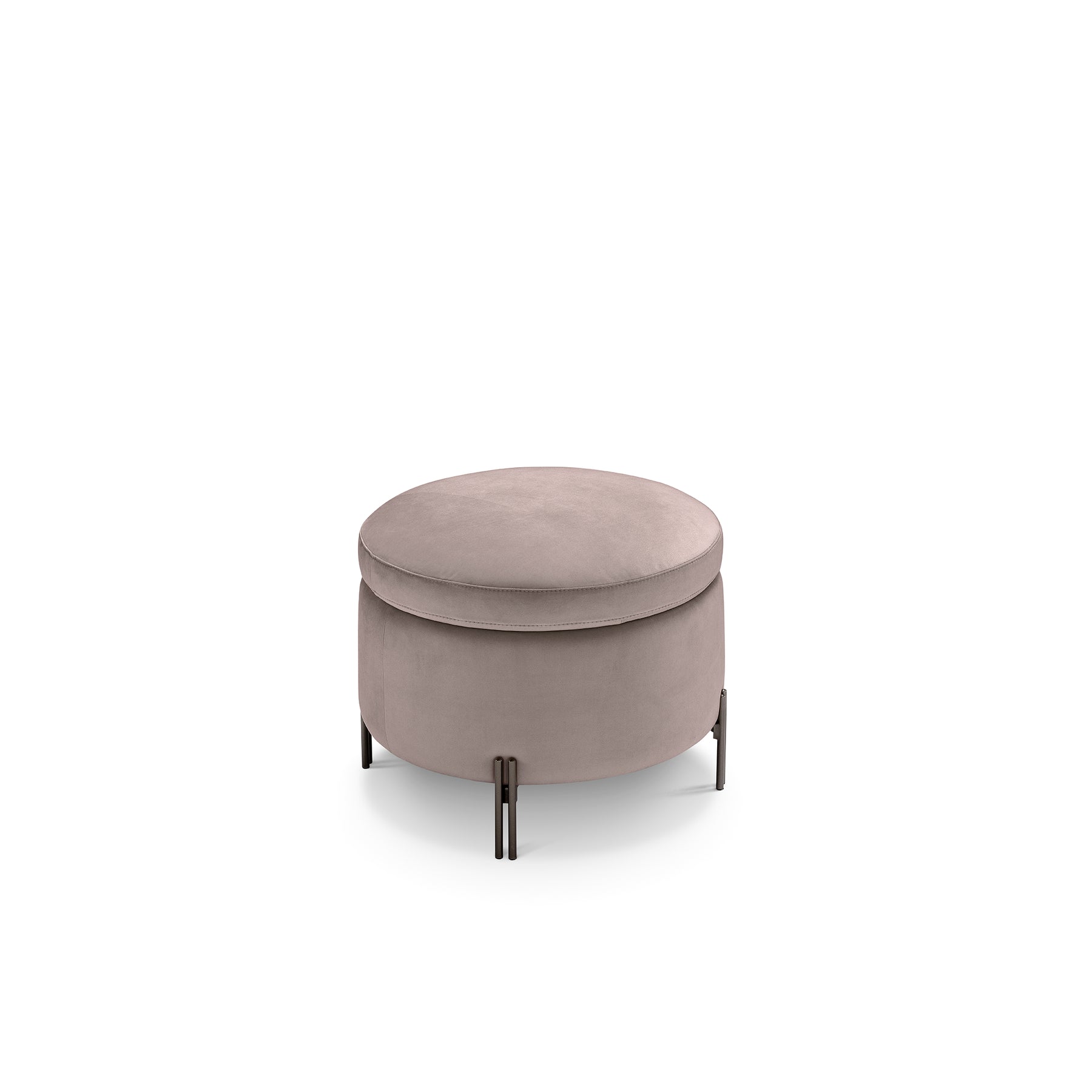 Pouf Contenitore Made in Italy Tondo in Velluto Tortora con piedi in metallo - Peglia