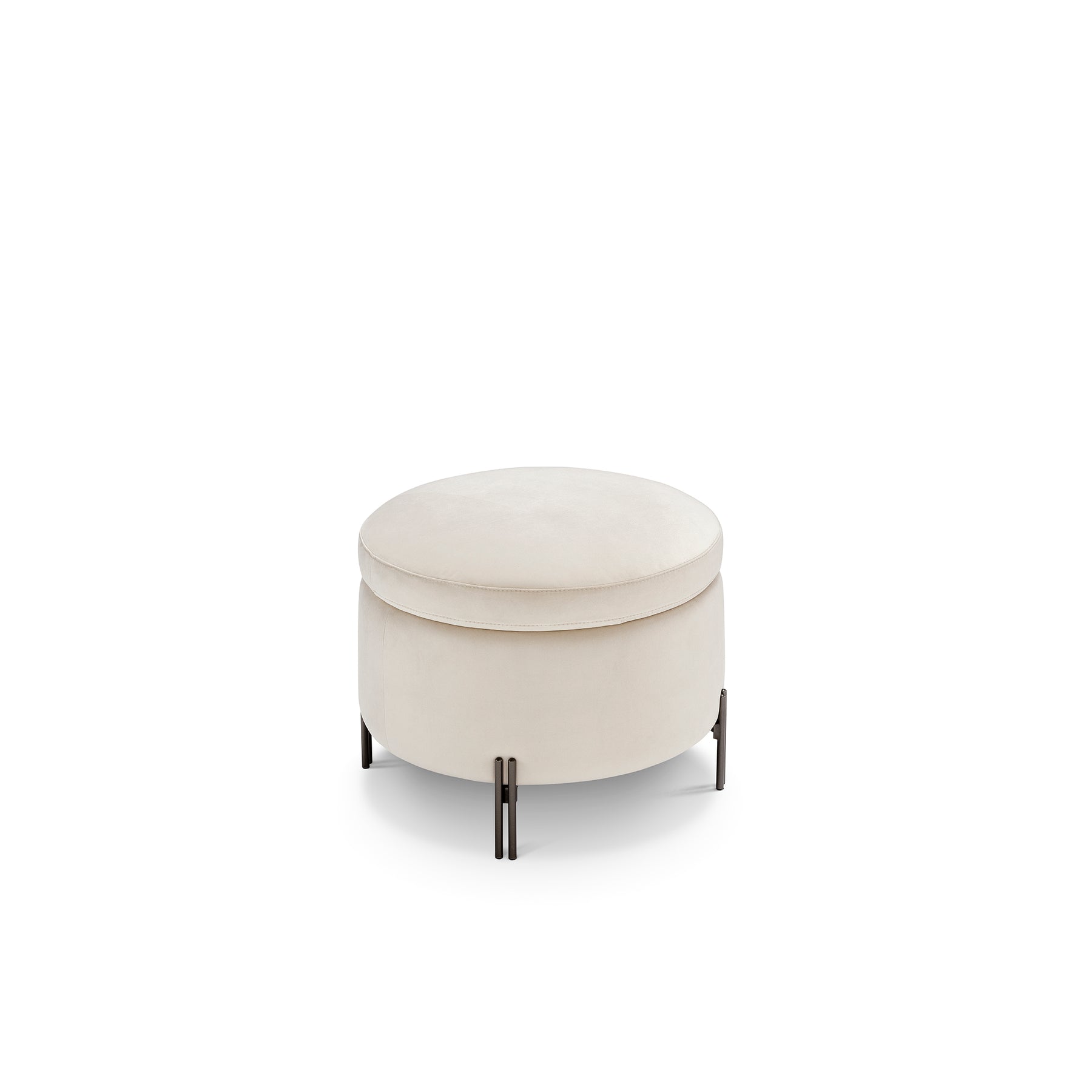 Pouf Contenitore Made in Italy Tondo in Velluto Beige con piedi in metallo - Peglia
