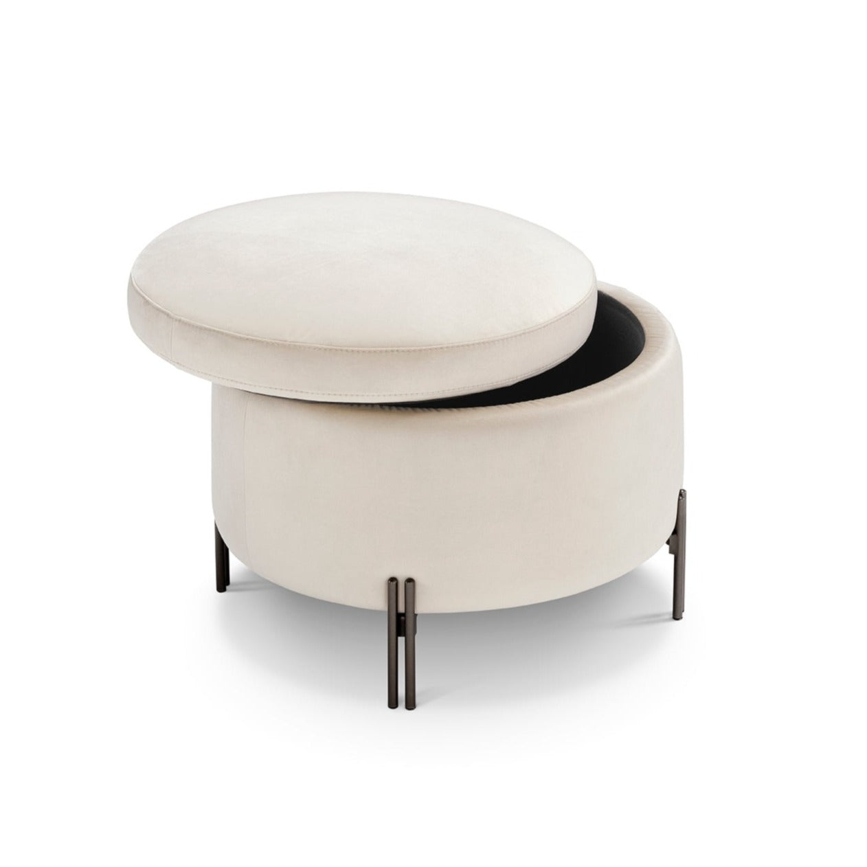 Pouf Contenitore Made in Italy Tondo in Velluto Beige con piedi in metallo - Peglia