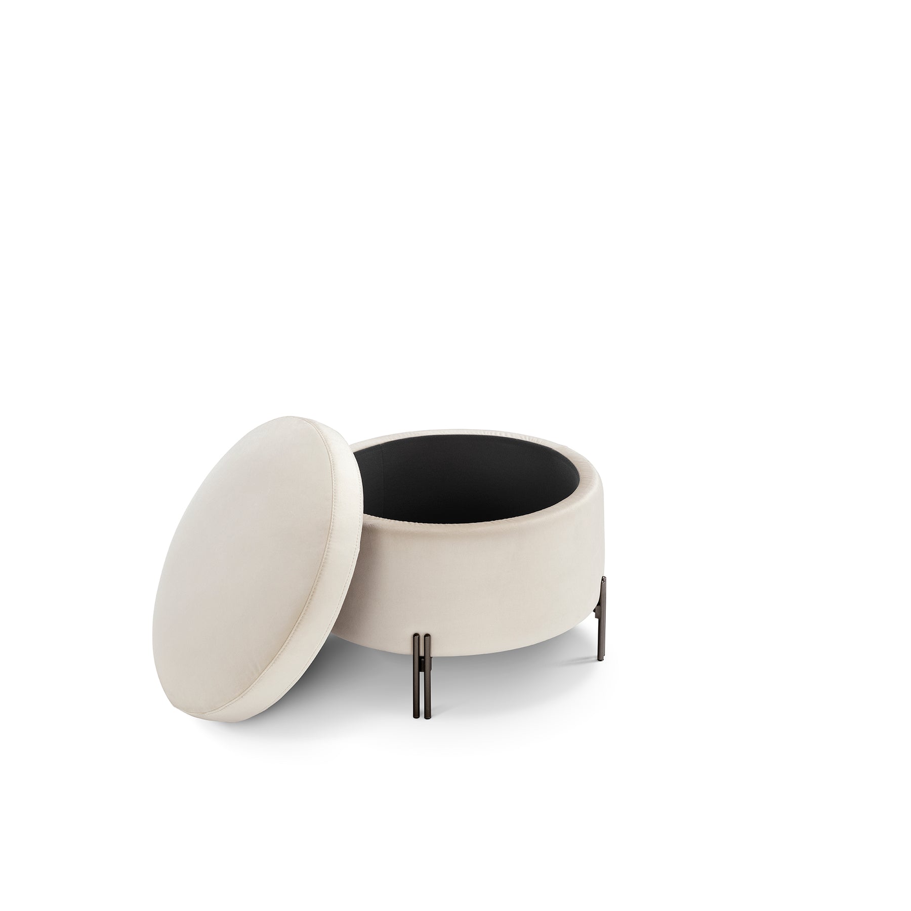 Pouf Contenitore Made in Italy Tondo in Velluto Beige con piedi in metallo - Peglia