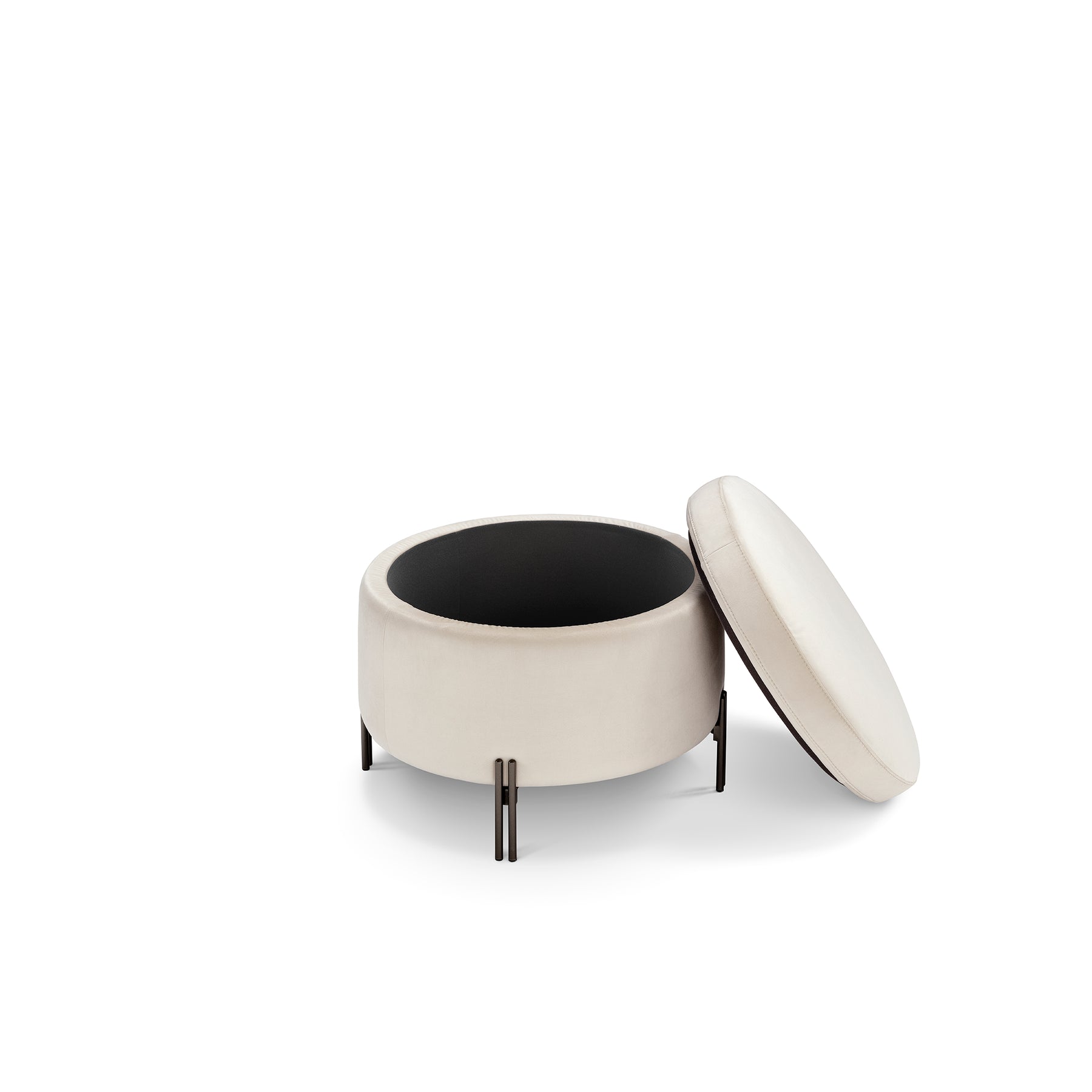 Pouf Contenitore Made in Italy Tondo in Velluto Beige con piedi in metallo - Peglia