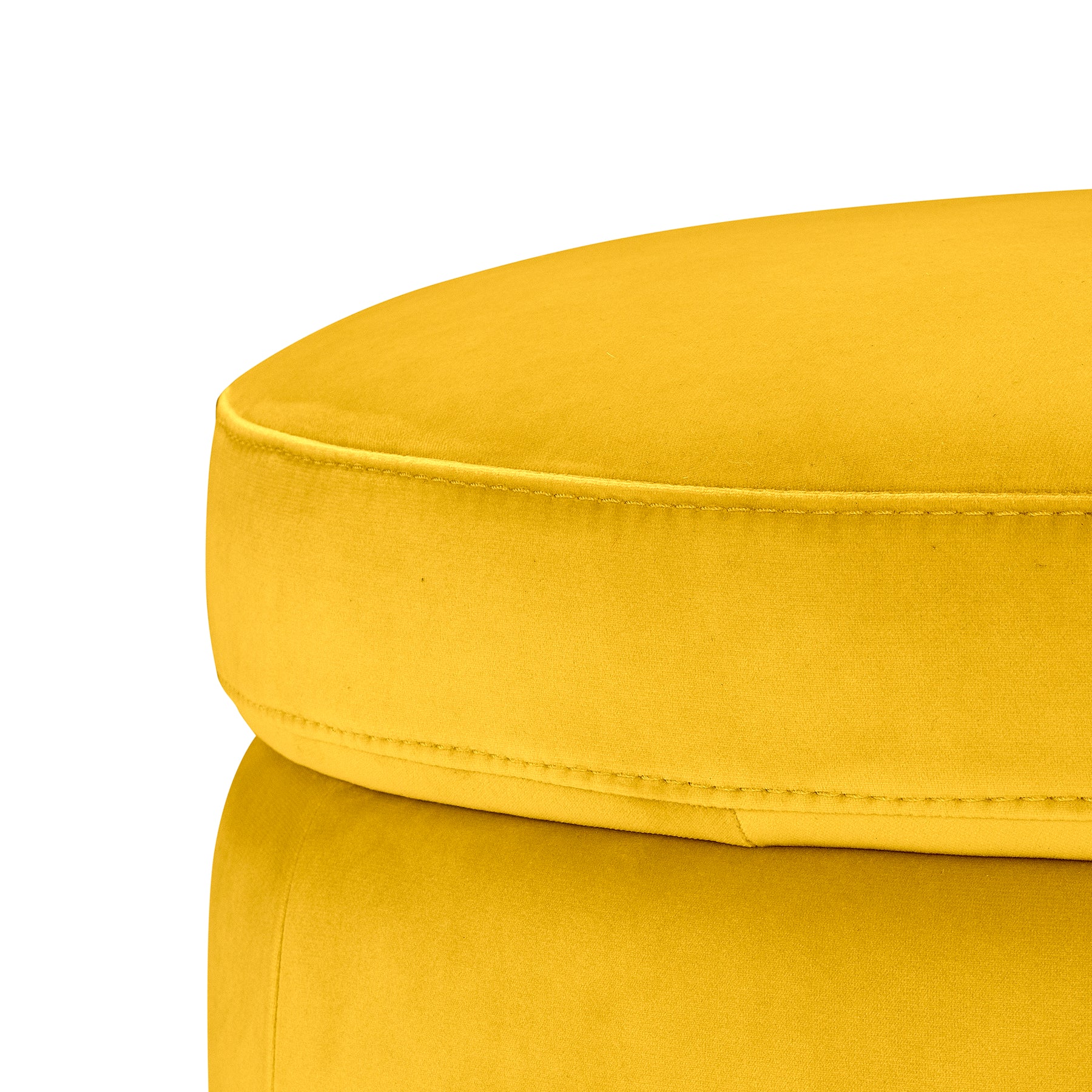 Pouf contenitore Made in Italy tondo in velluto giallo con piedi in metallo - Peglia