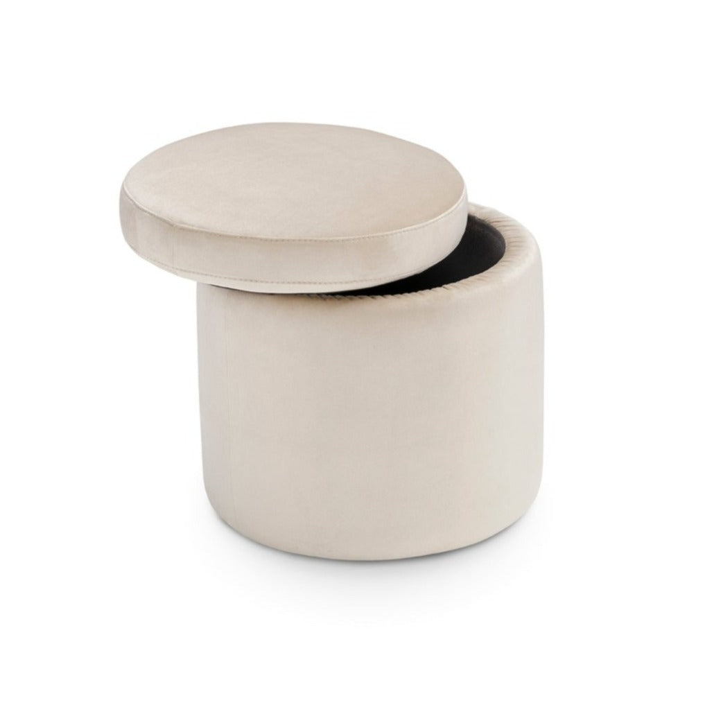 Pouf contenitore made in Italy tondo in velluto beige - Paranà
