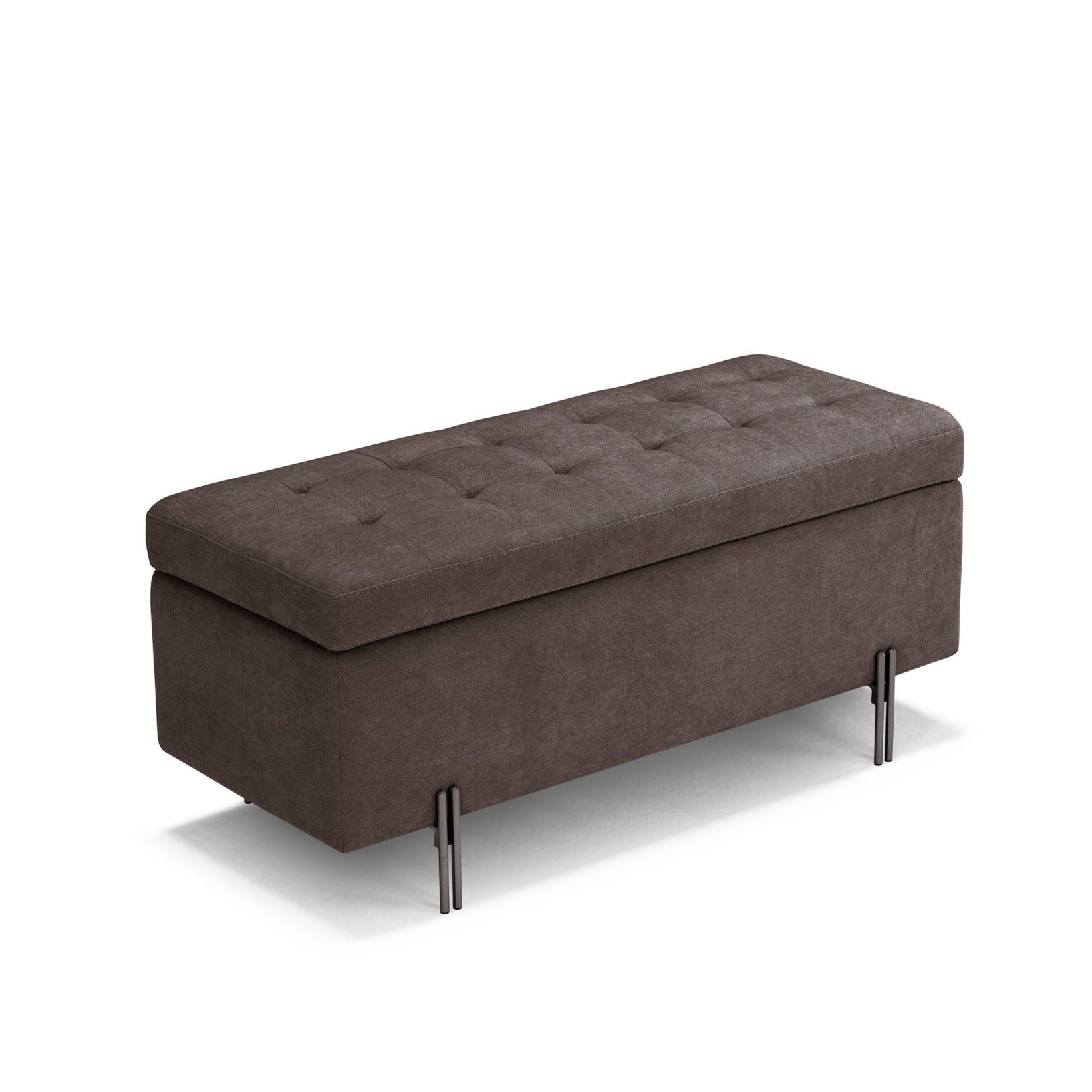 Panca Contenitore Made in Italy Trapuntata in Tessuto Cinigliato Marrone - CARAMAGNA 110x45 cm