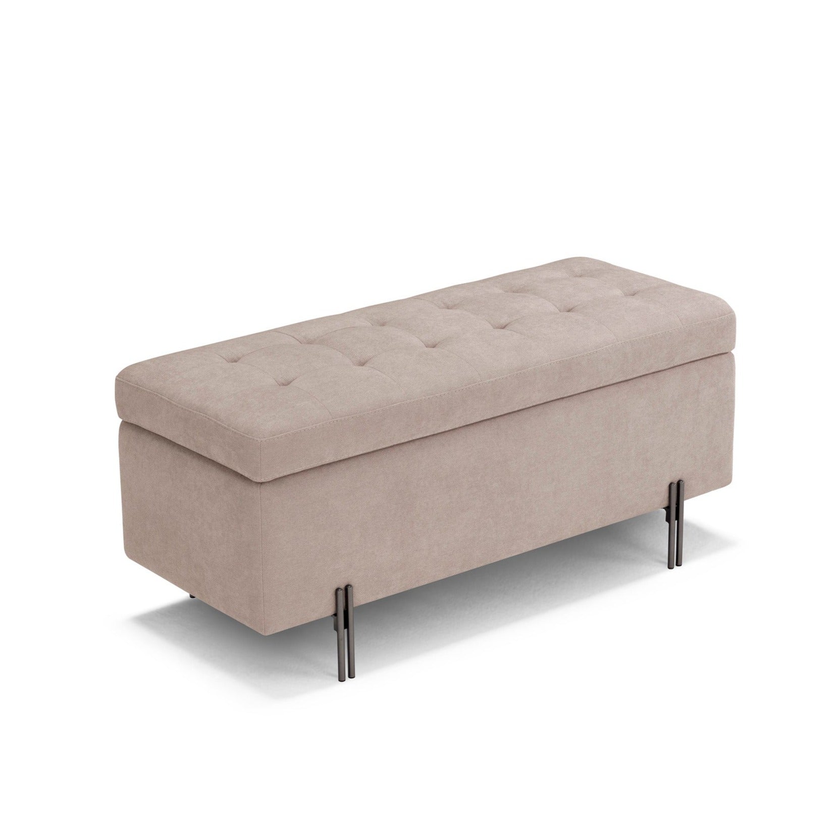 Panca Contenitore Made in Italy Trapuntata in Tessuto Cinigliato Camel - CARAMAGNA 110x45 cm