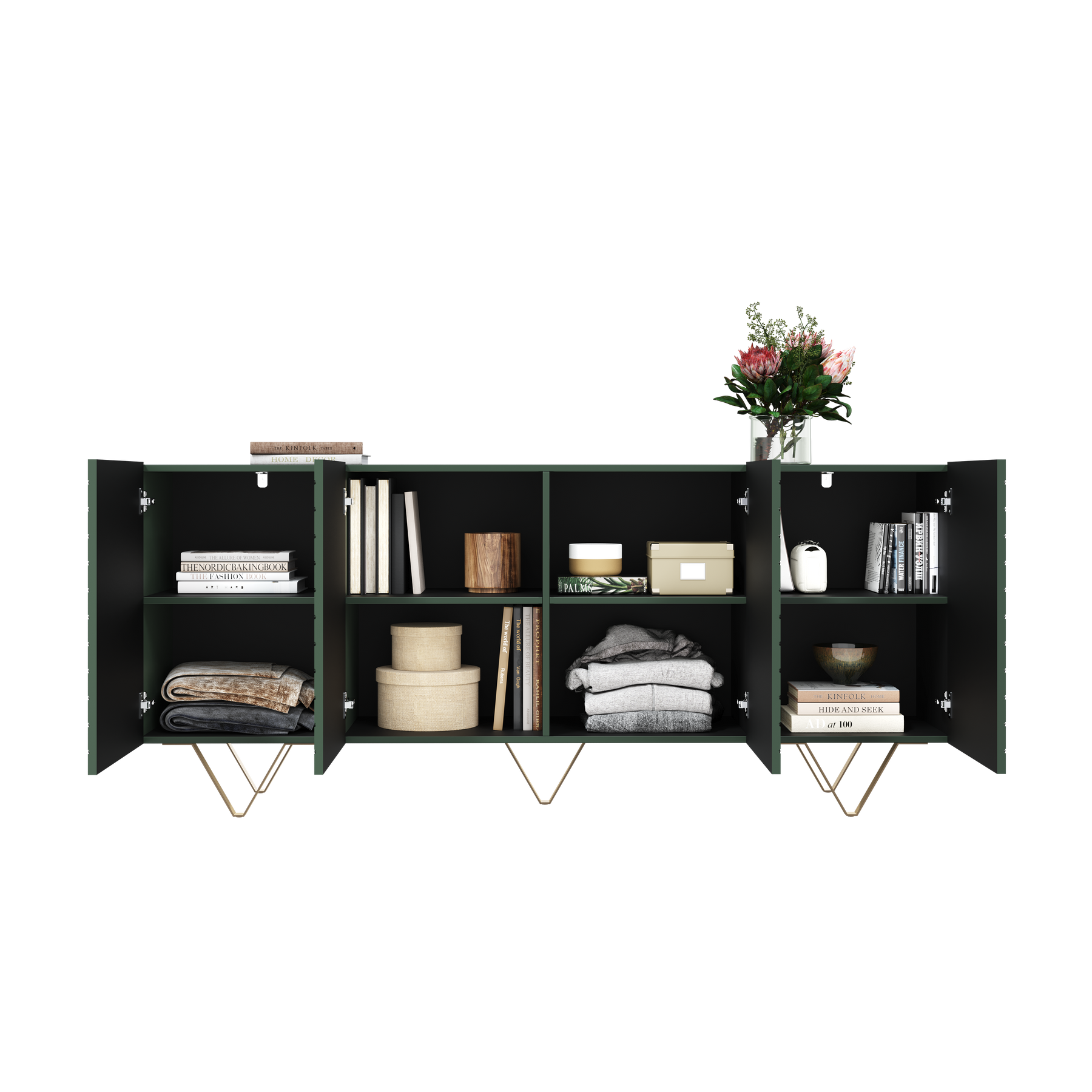 Madia 4 ante con piede in metallo oro Scalia 190x42 cm