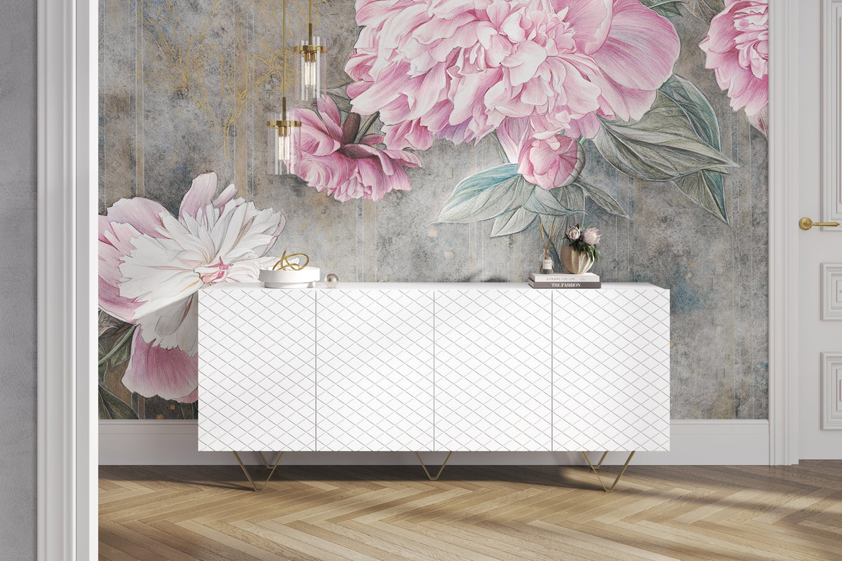 Madia 4 ante con piede in metallo oro Scalia 190x42 cm