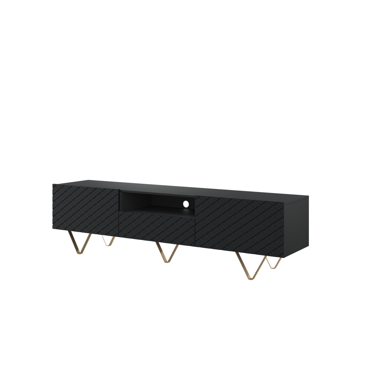 Mobile TV 2 ante a ribalta 1 cassetto con piede in metallo oro Scalia 190x42 cm