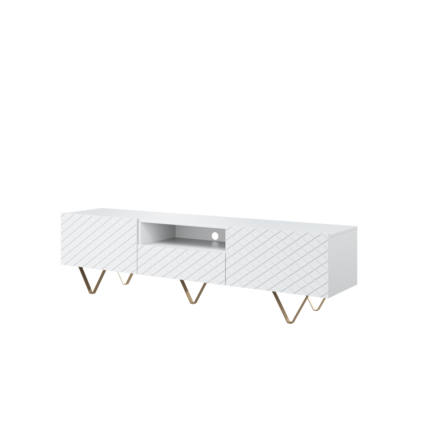 Mobile TV 2 ante a ribalta 1 cassetto con piede in metallo oro Scalia 190x42 cm