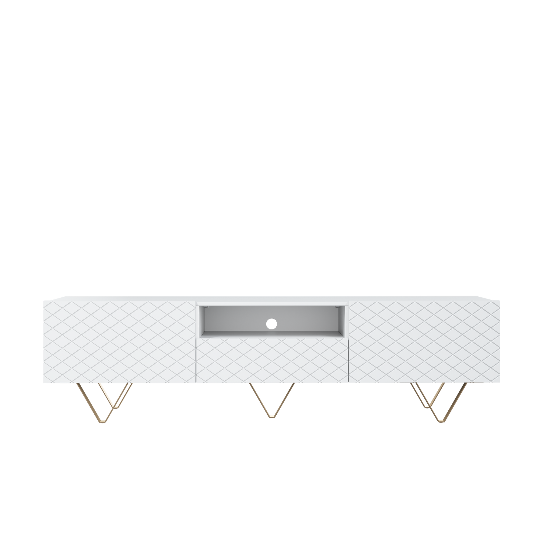 Mobile TV 2 ante a ribalta 1 cassetto con piede in metallo oro Scalia 190x42 cm