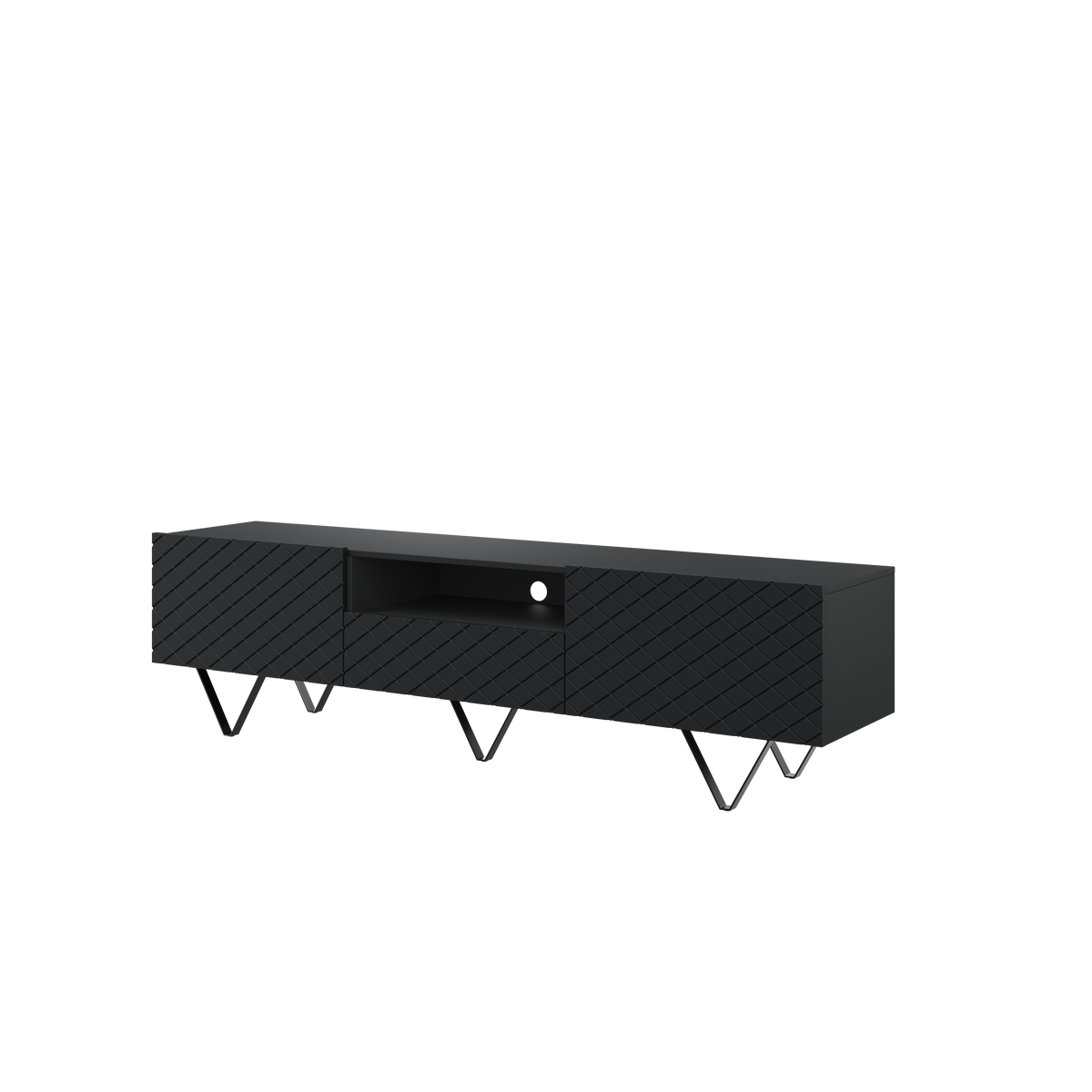 Mobile TV 2 ante a ribalta 1 cassetto con piede in metallo nero Scalia 190x42 cm