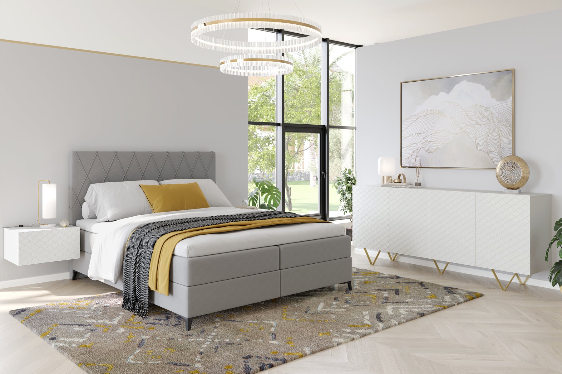 Madia 4 ante con piede in metallo oro Scalia 190x42 cm