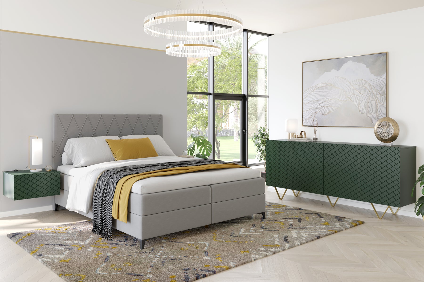 Madia 4 ante con piede in metallo oro Scalia 190x42 cm