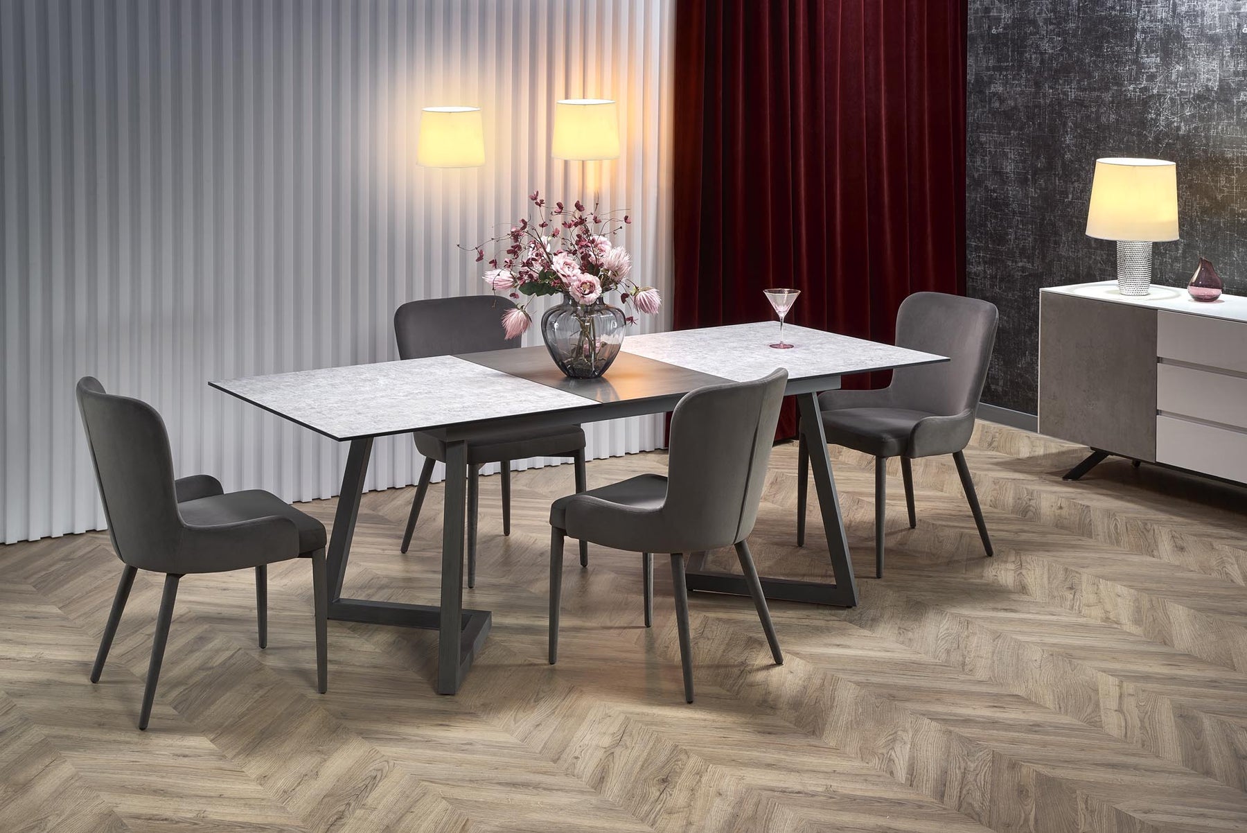 Tavolo allungabile in Vetro grigio con gambe in acciaio grigio scuro Tiziano 160x90 cm - allungabile fino a 210 cm