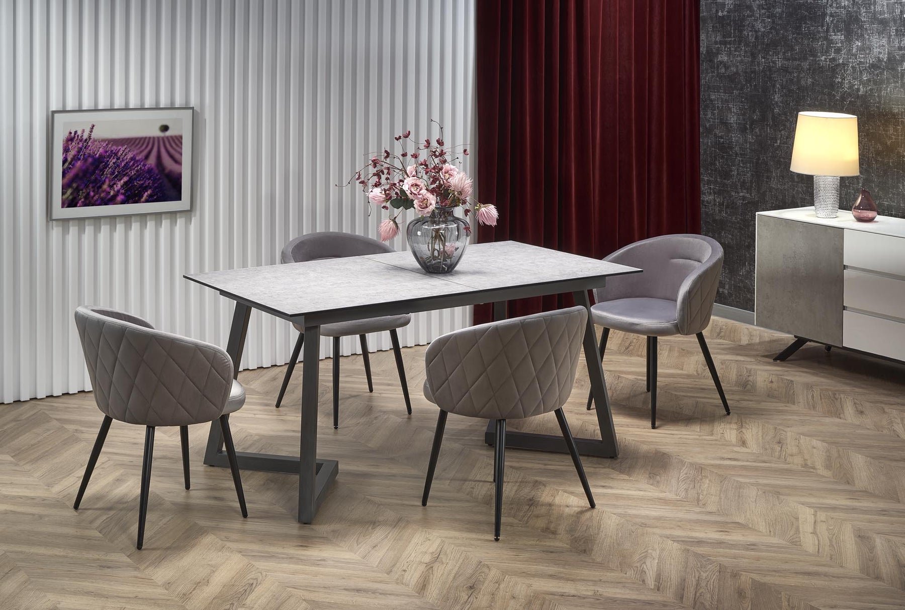 Tavolo allungabile in Vetro grigio con gambe in acciaio grigio scuro Tiziano 160x90 cm - allungabile fino a 210 cm