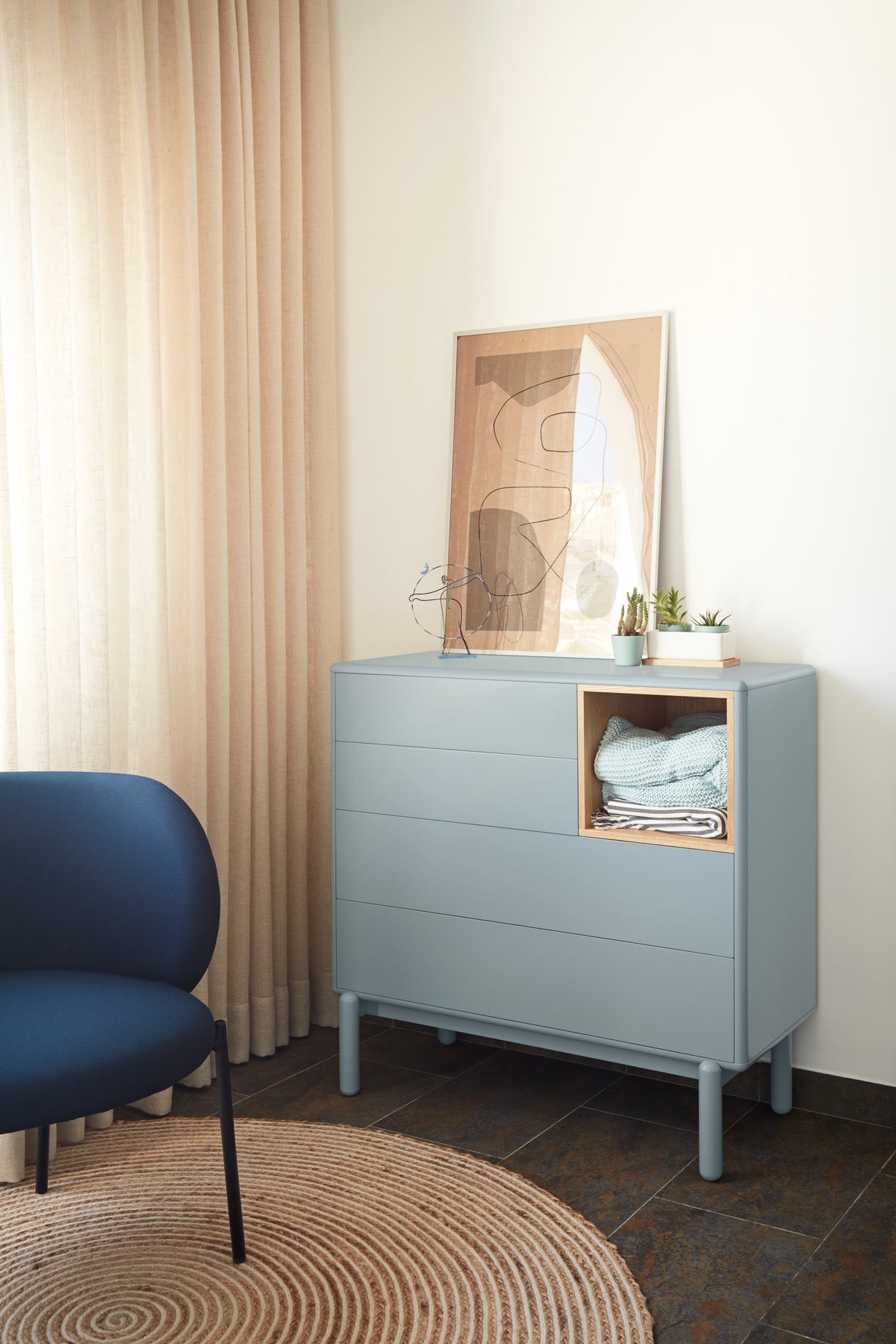 Cassettiera grigio perla 4 cassetti Corvo di Teulat 90x40 cm