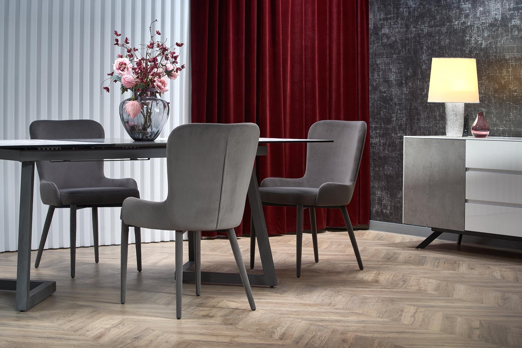 Tavolo allungabile in Vetro grigio con gambe in acciaio grigio scuro Tiziano 160x90 cm - allungabile fino a 210 cm