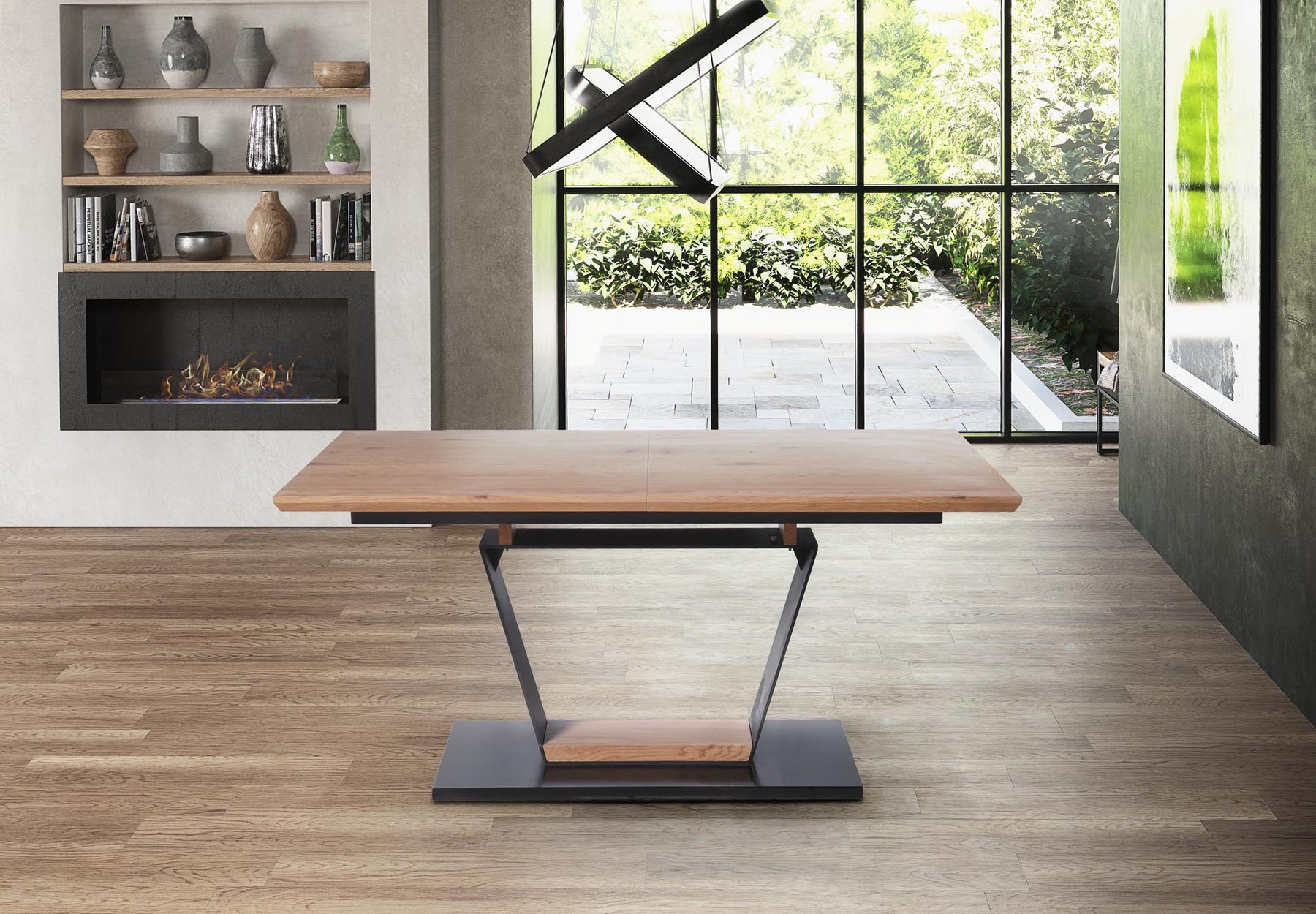 Tavolo allungabile in legno MDF laminato rovere e piede nero Urbano 160x90 cm - allungabile fino a 220 cm