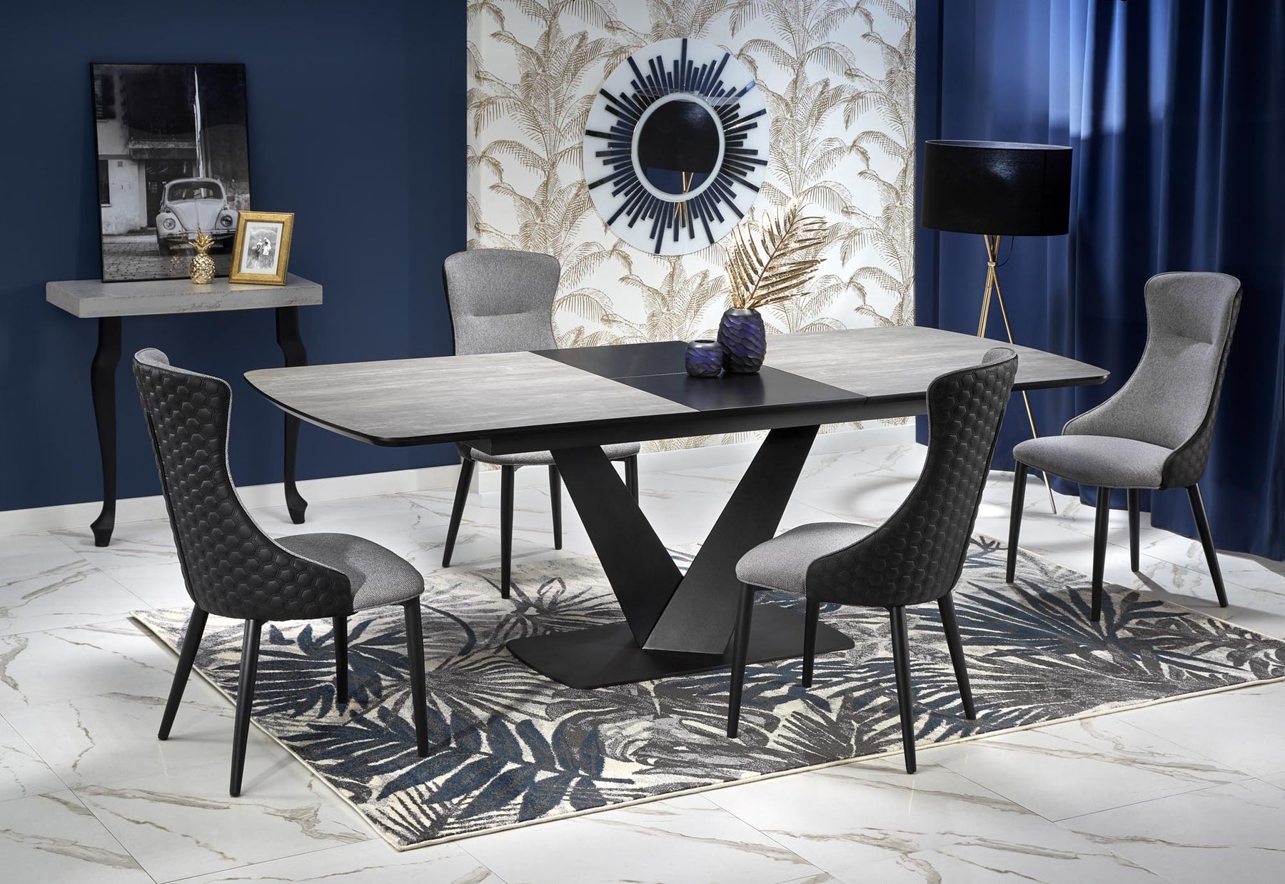 Tavolo allungabile in legno MDF laccato grigio con gambe in acciaio nero Vinston 180x95 cm - allungabile a 230 cm