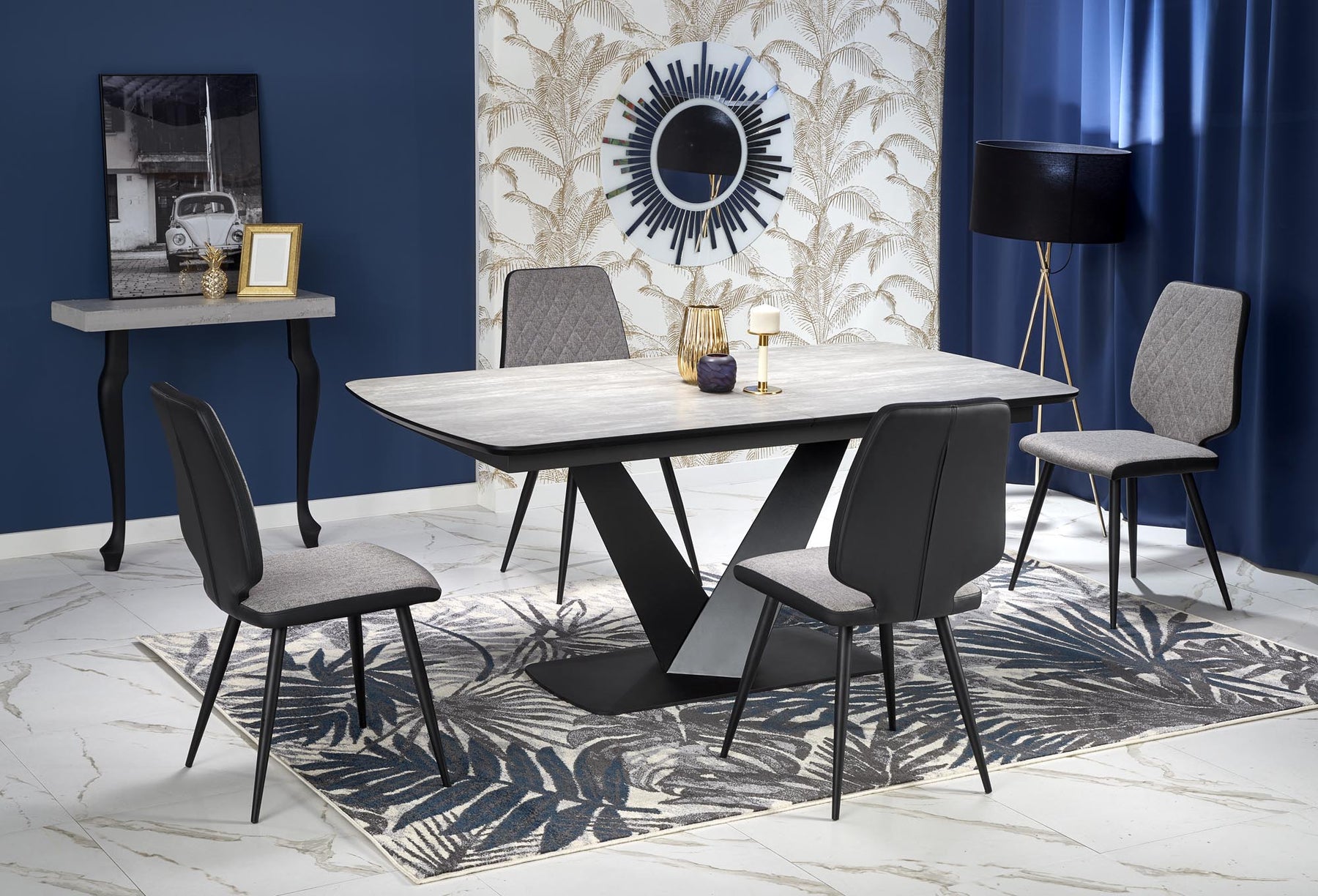 Tavolo allungabile in legno MDF laccato grigio con gambe in acciaio nero Vinston 180x95 cm - allungabile a 230 cm