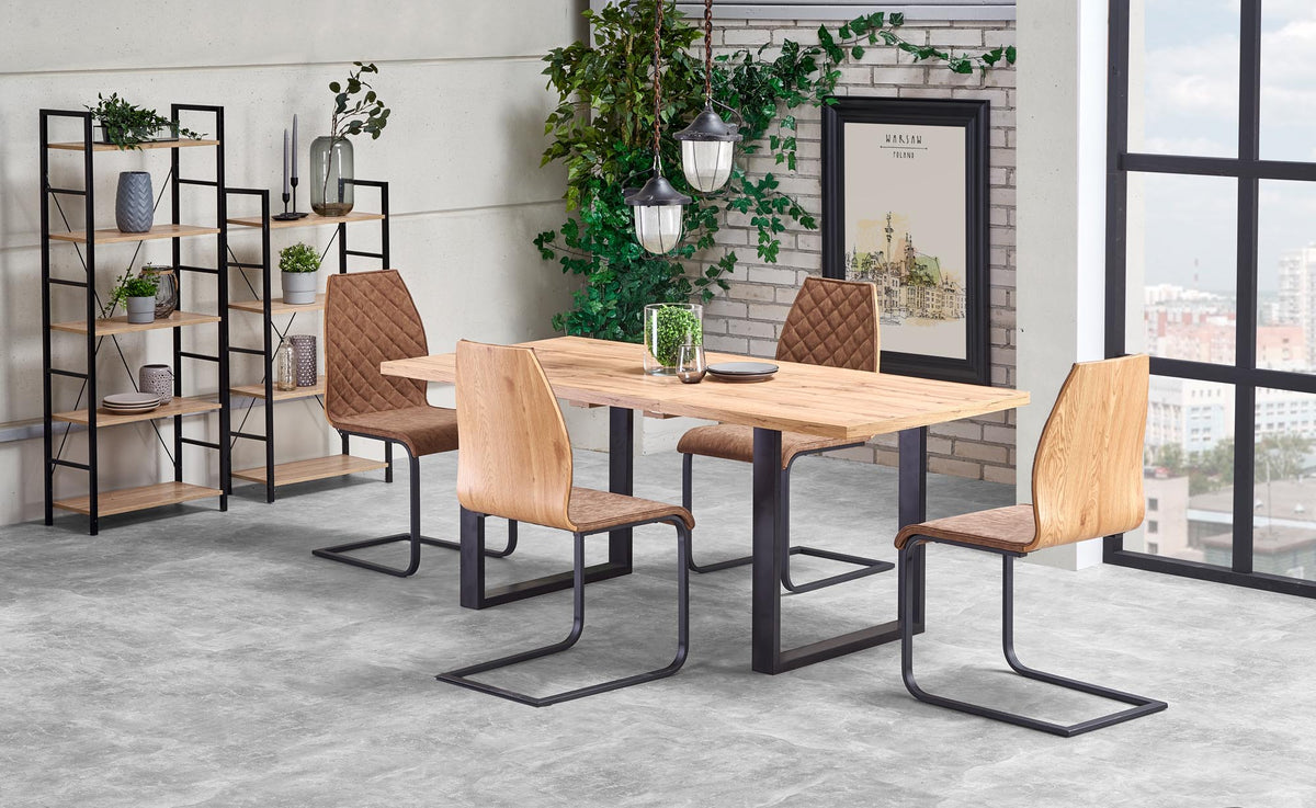 Tavolo allungabile in legno laminato rovere con gambe in acciaio nero Venom 135x85 cm - allungabile a 185 cm