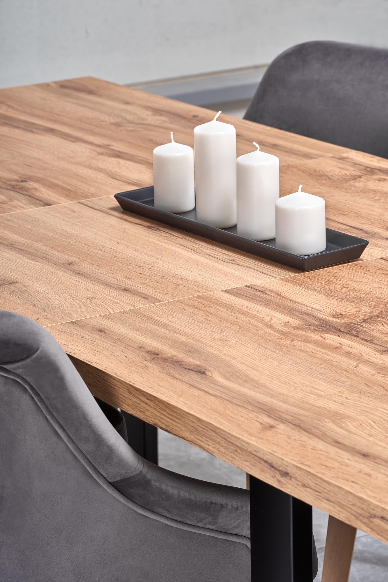 Tavolo allungabile in legno laminato rovere con gambe in acciaio nero Venom 160x90 cm - allungabile a 210 cm