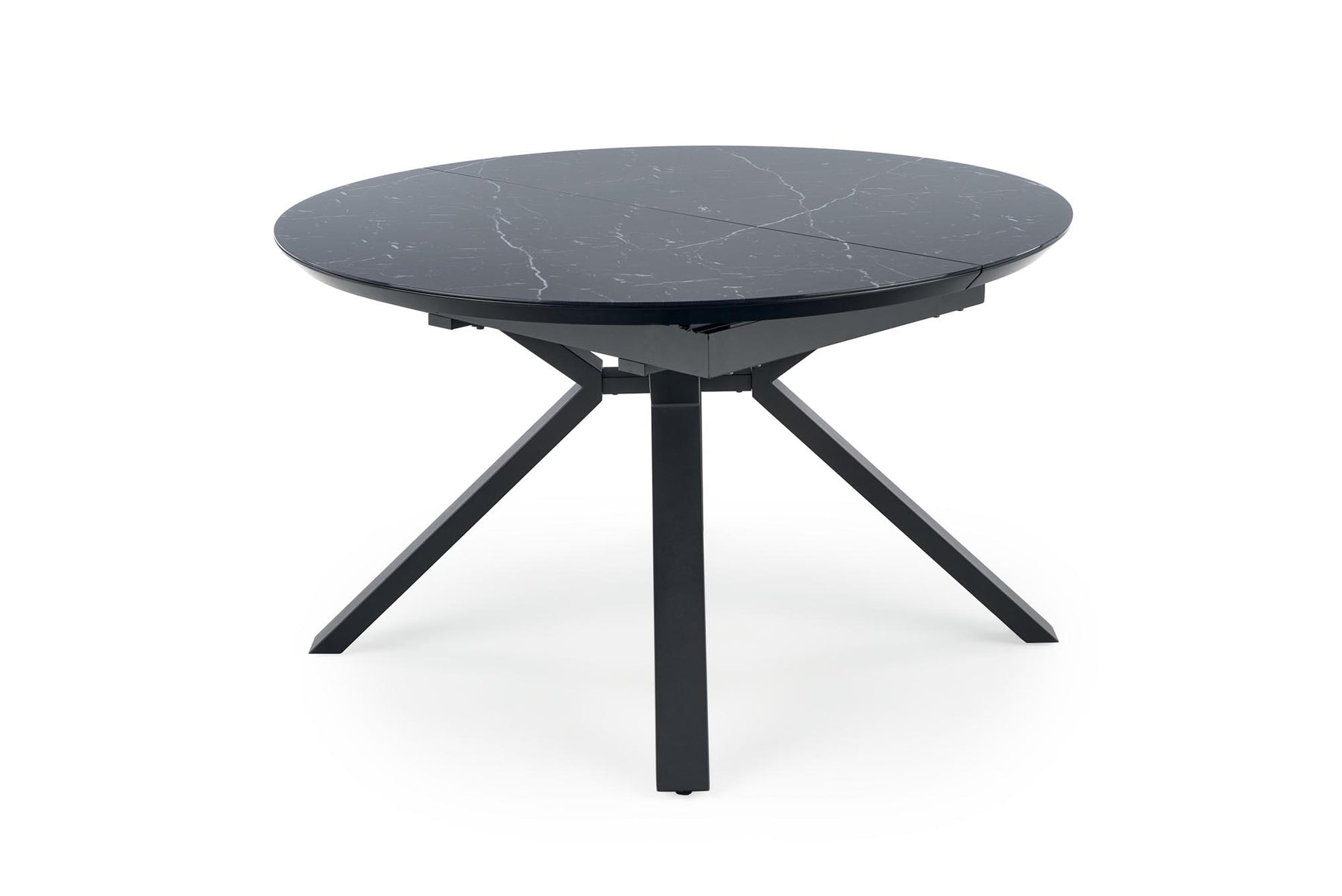 Tavolo tondo allungabile in vetro effetto marmo nero e piede in metallo nero Vertigo Ø 130 cm - allungabile a 180 cm