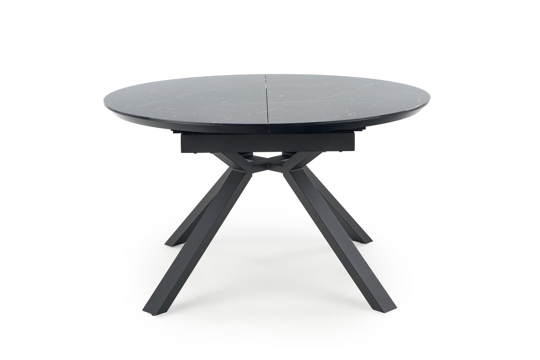 Tavolo tondo allungabile in vetro effetto marmo nero e piede in metallo nero Vertigo Ø 130 cm - allungabile a 180 cm