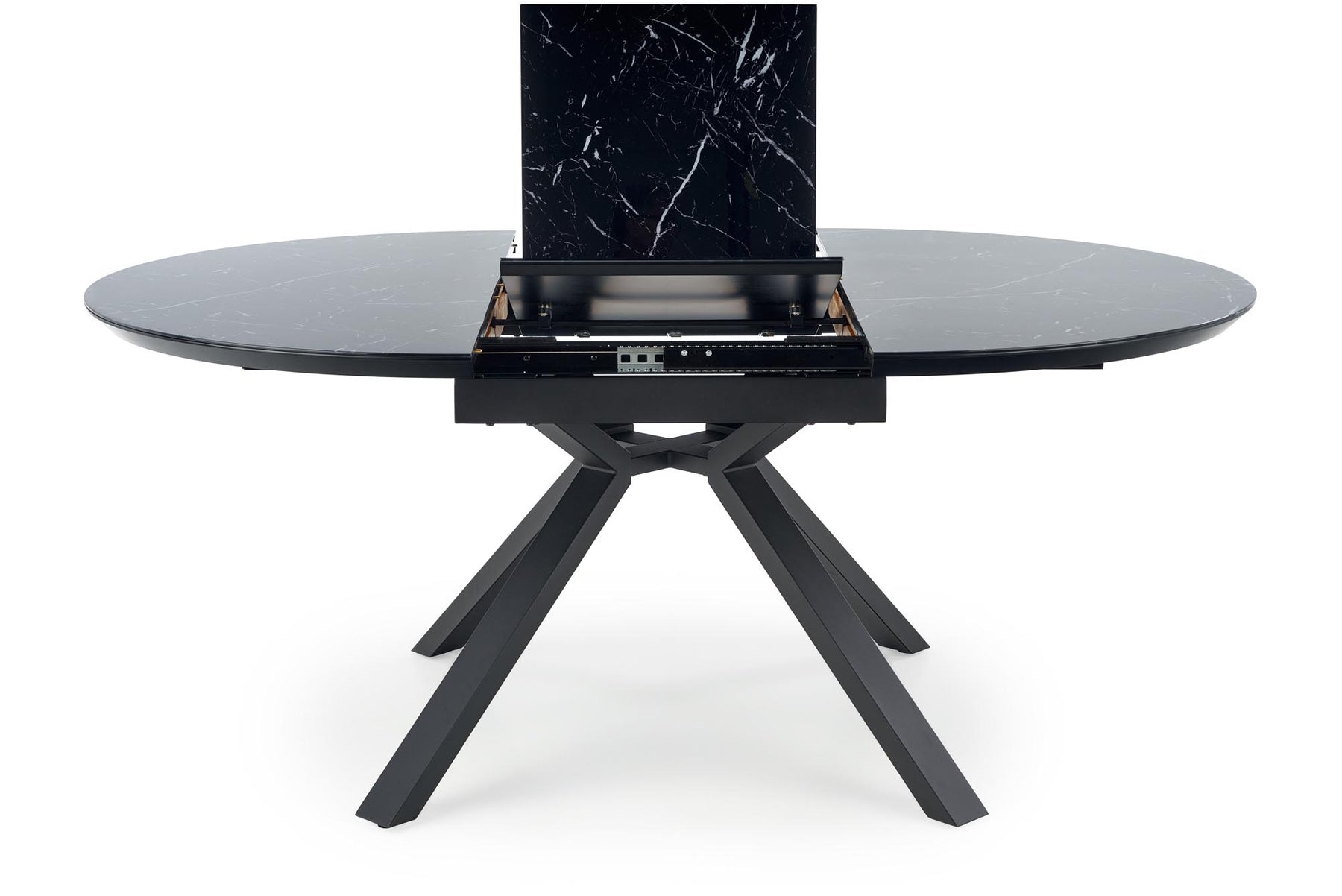 Tavolo tondo allungabile in vetro effetto marmo nero e piede in metallo nero Vertigo Ø 130 cm - allungabile a 180 cm