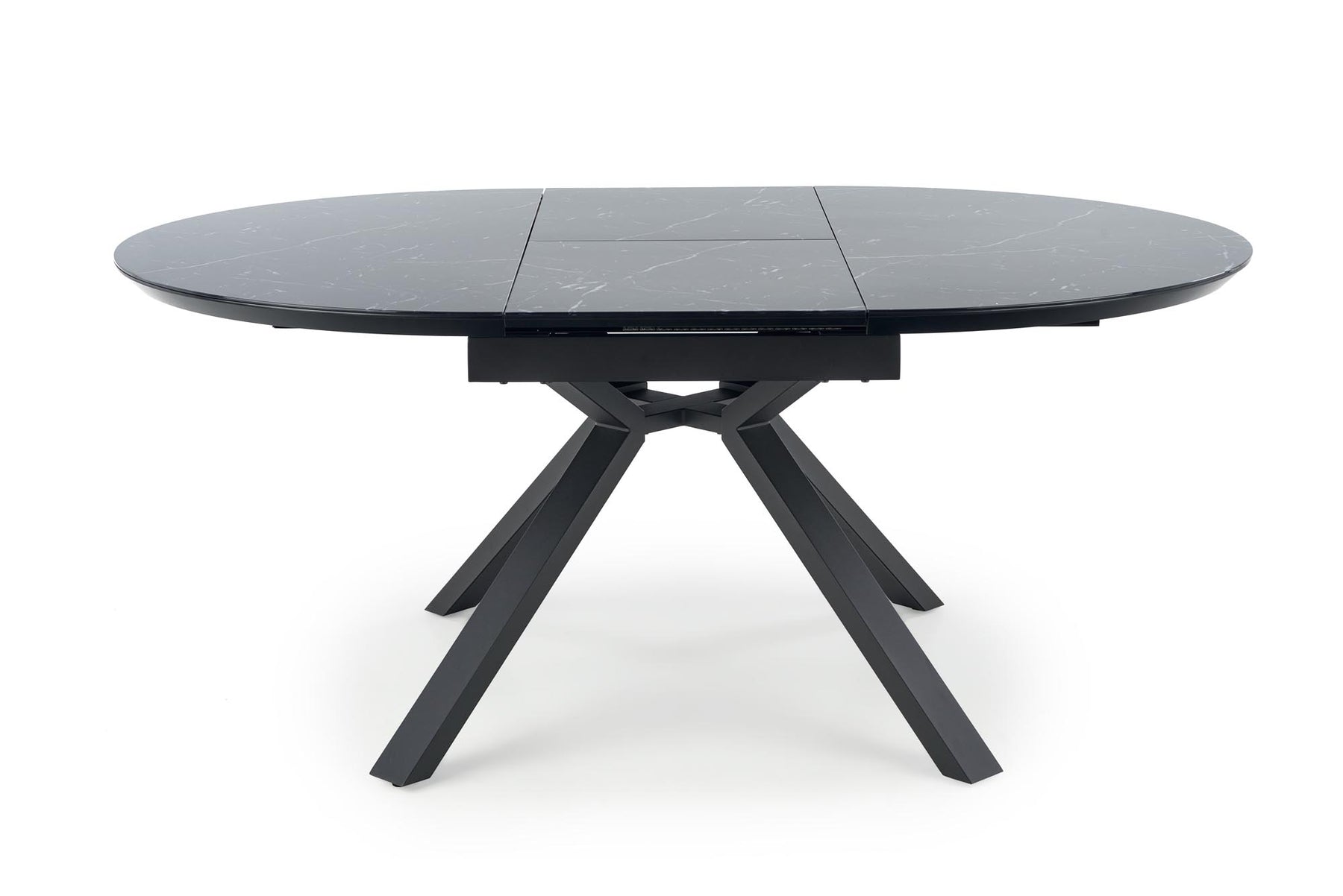 Tavolo tondo allungabile in vetro effetto marmo nero e piede in metallo nero Vertigo Ø 130 cm - allungabile a 180 cm